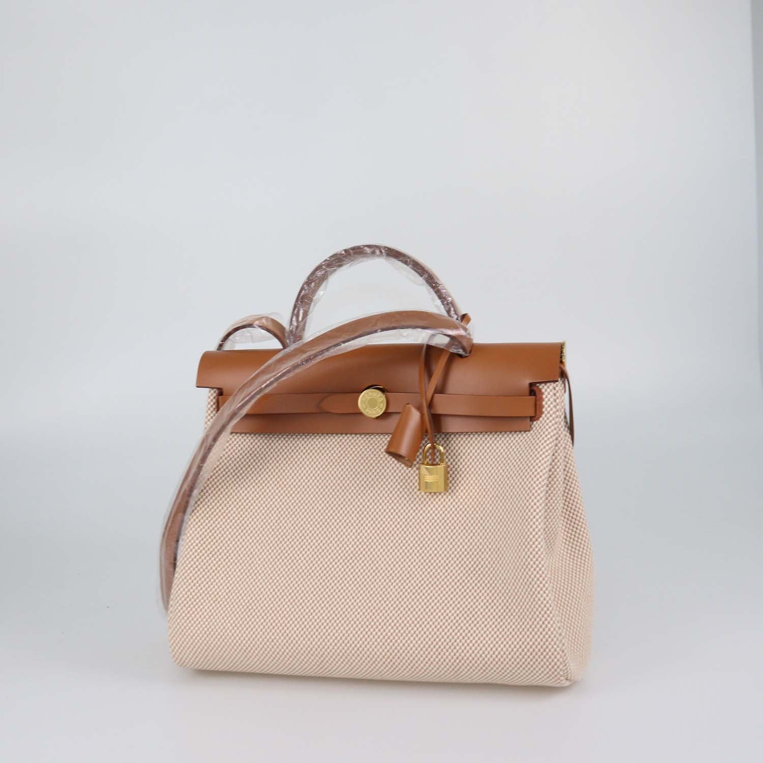 Hermes Ecru Beige/Naturel Sable Criss Viking Canvas and Vache Hunter Leather Herbag Zip 31 Bag