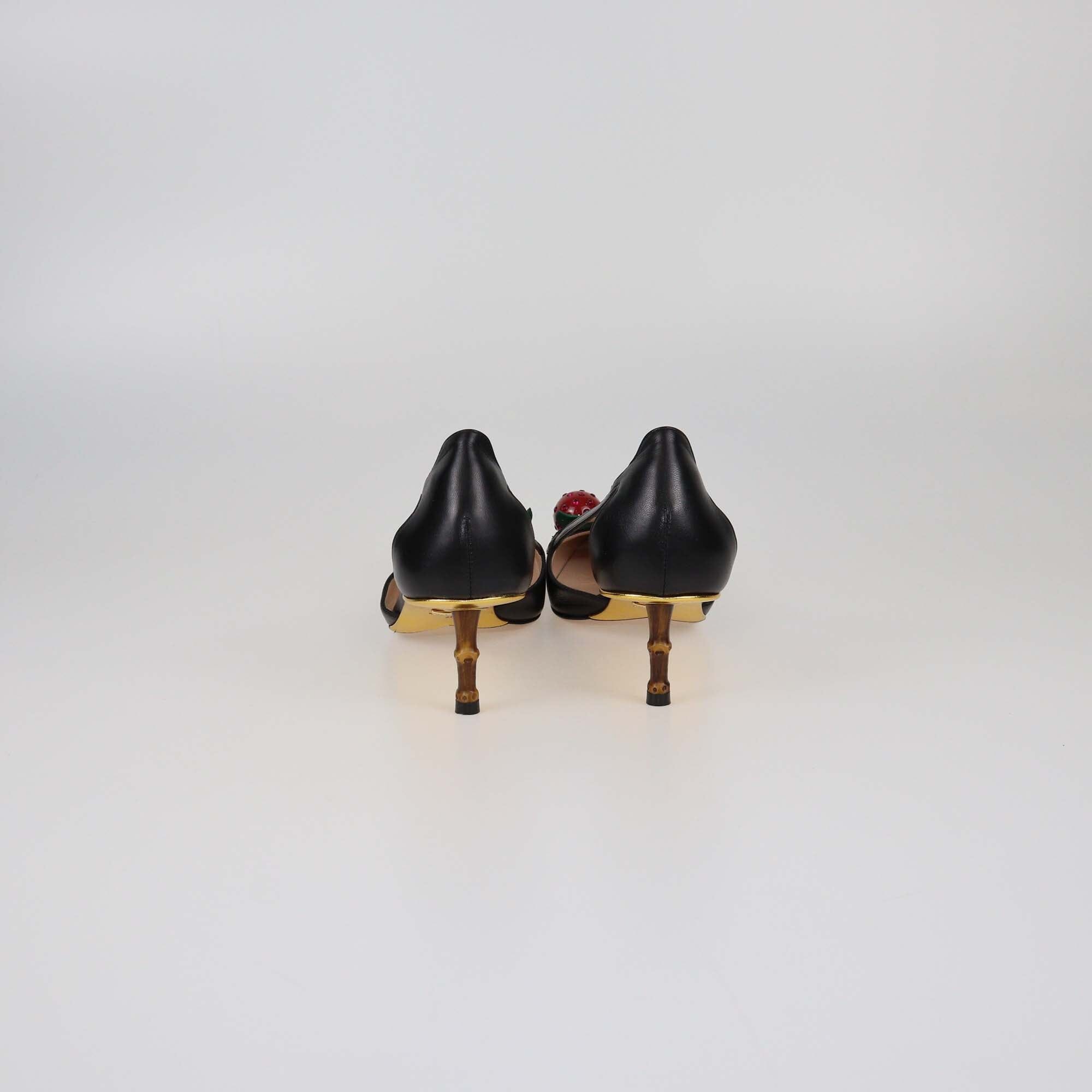 Gucci Black Unia Cherry Pointed Toe Pumps Womens Gucci