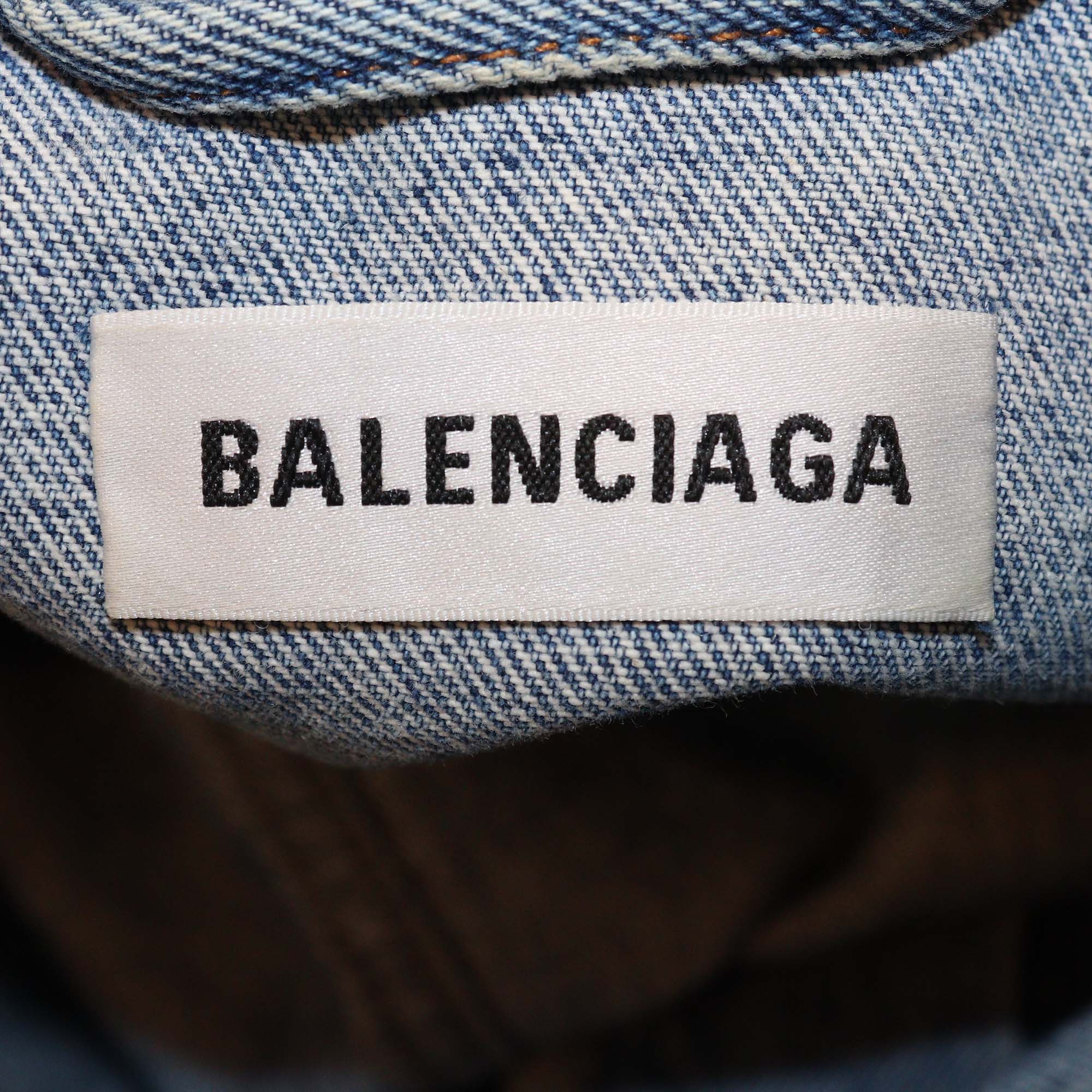 Balenciaga Stone Wash Indigo Denim Large Fit Logo Jacket