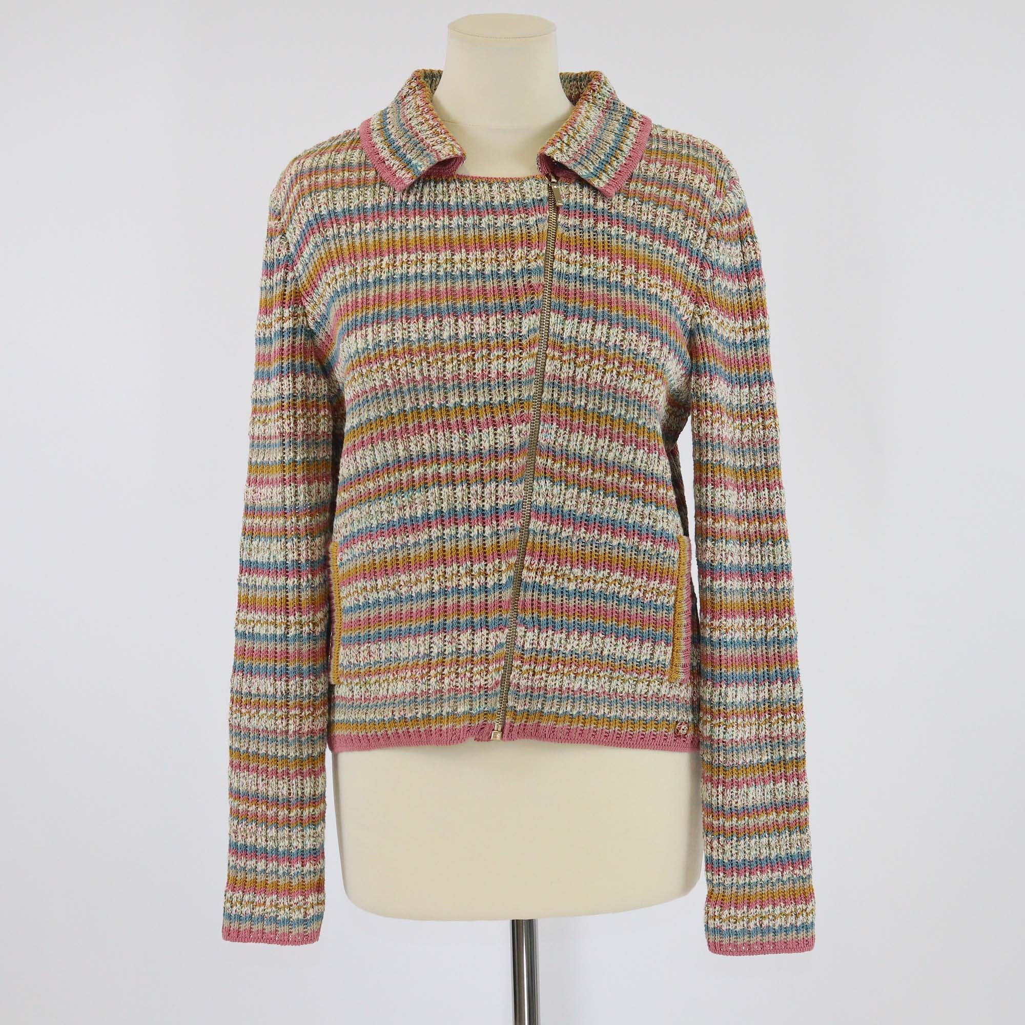Chanel Multicolor Ribbed Knit Cotton Zip Jacket