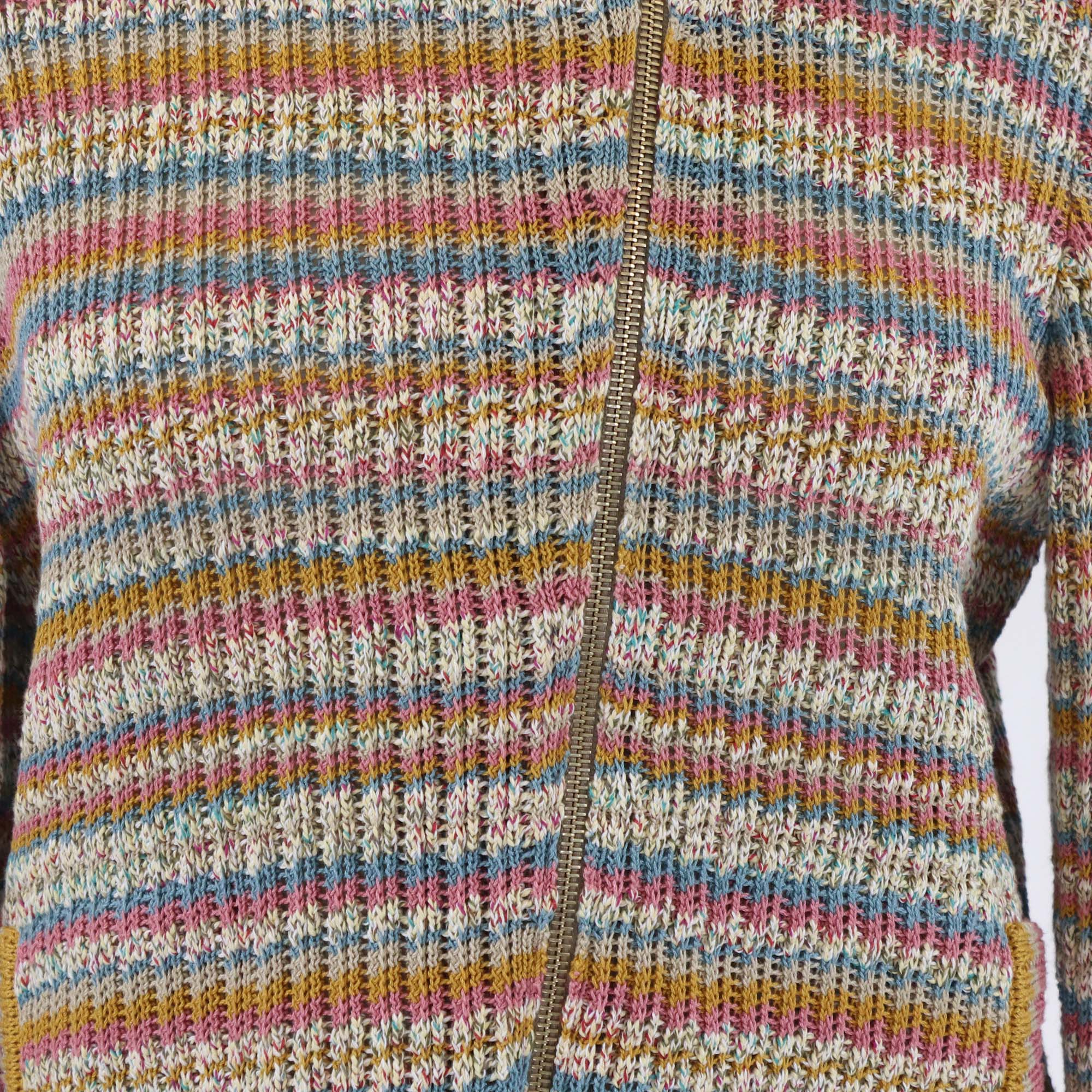 Chanel Multicolor Ribbed Knit Cotton Zip Jacket