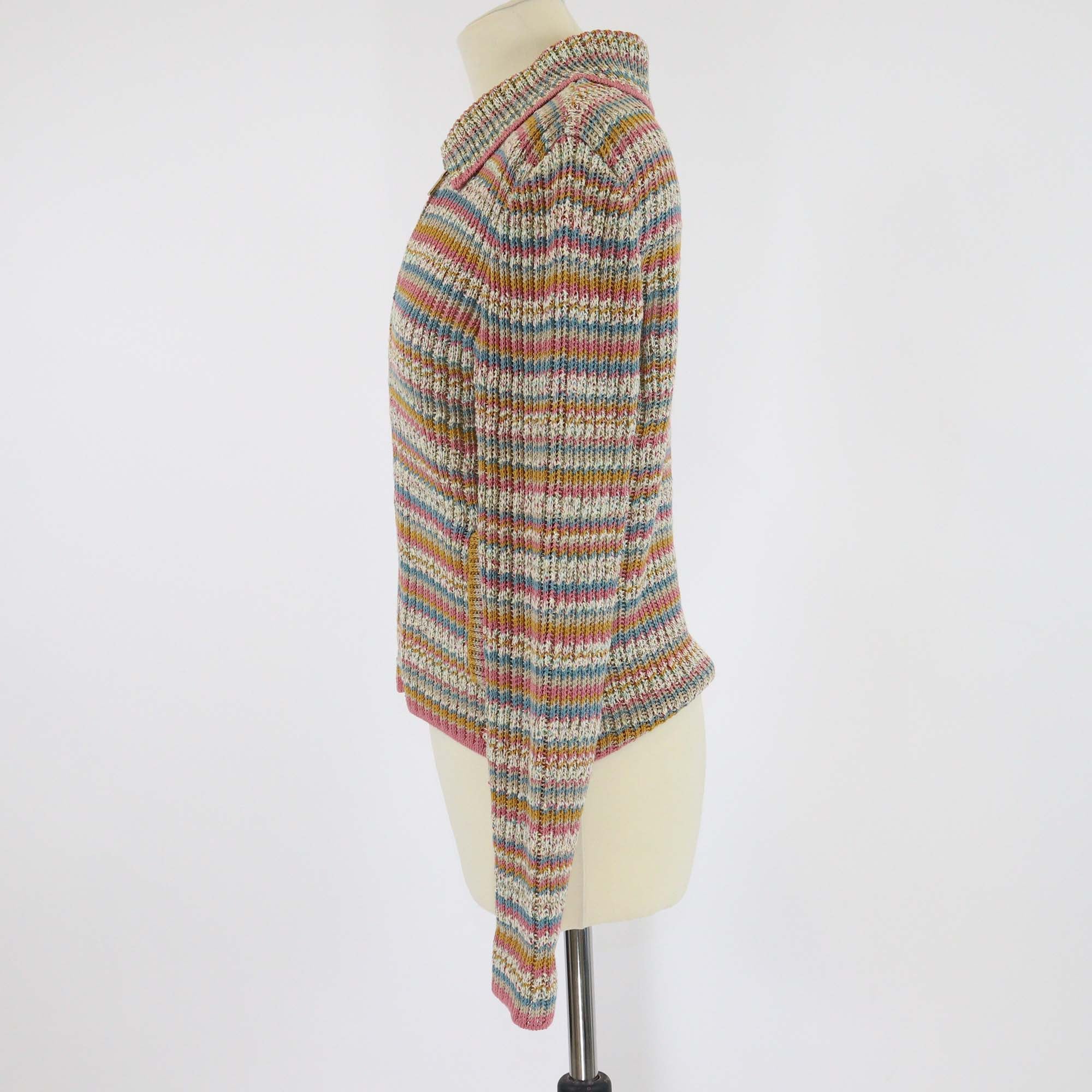 Chanel Multicolor Ribbed Knit Cotton Zip Jacket