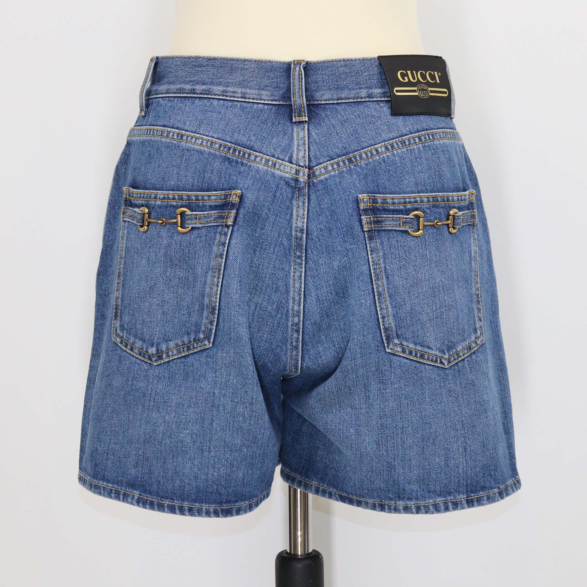 Gucci Blue Denim Horsebit Details Shorts