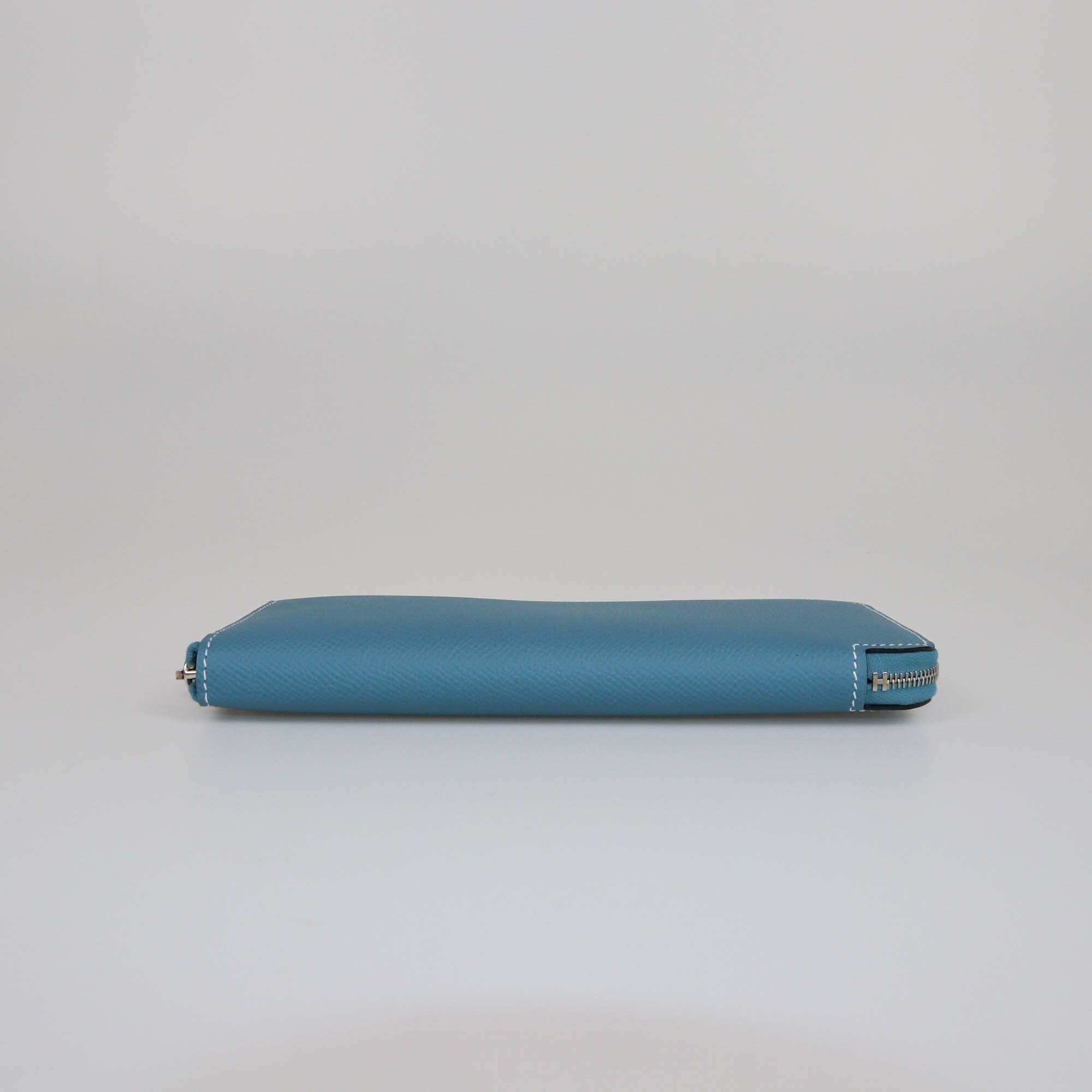 Hermes Azap Blue Jean Silk Epsom Leather Classique Long Wallet Womens Hermes