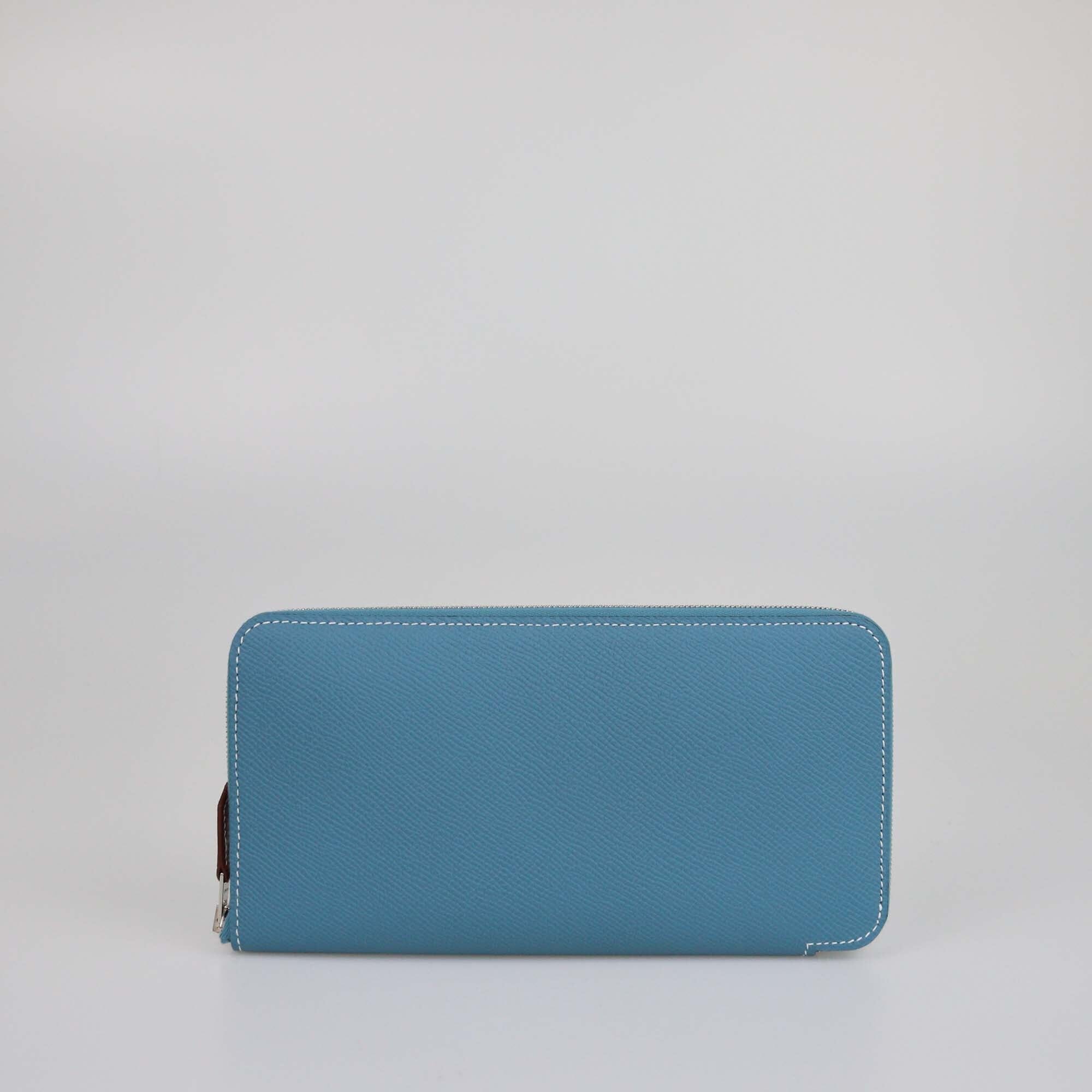 Hermes Azap Blue Jean Silk Epsom Leather Classique Long Wallet Womens Hermes