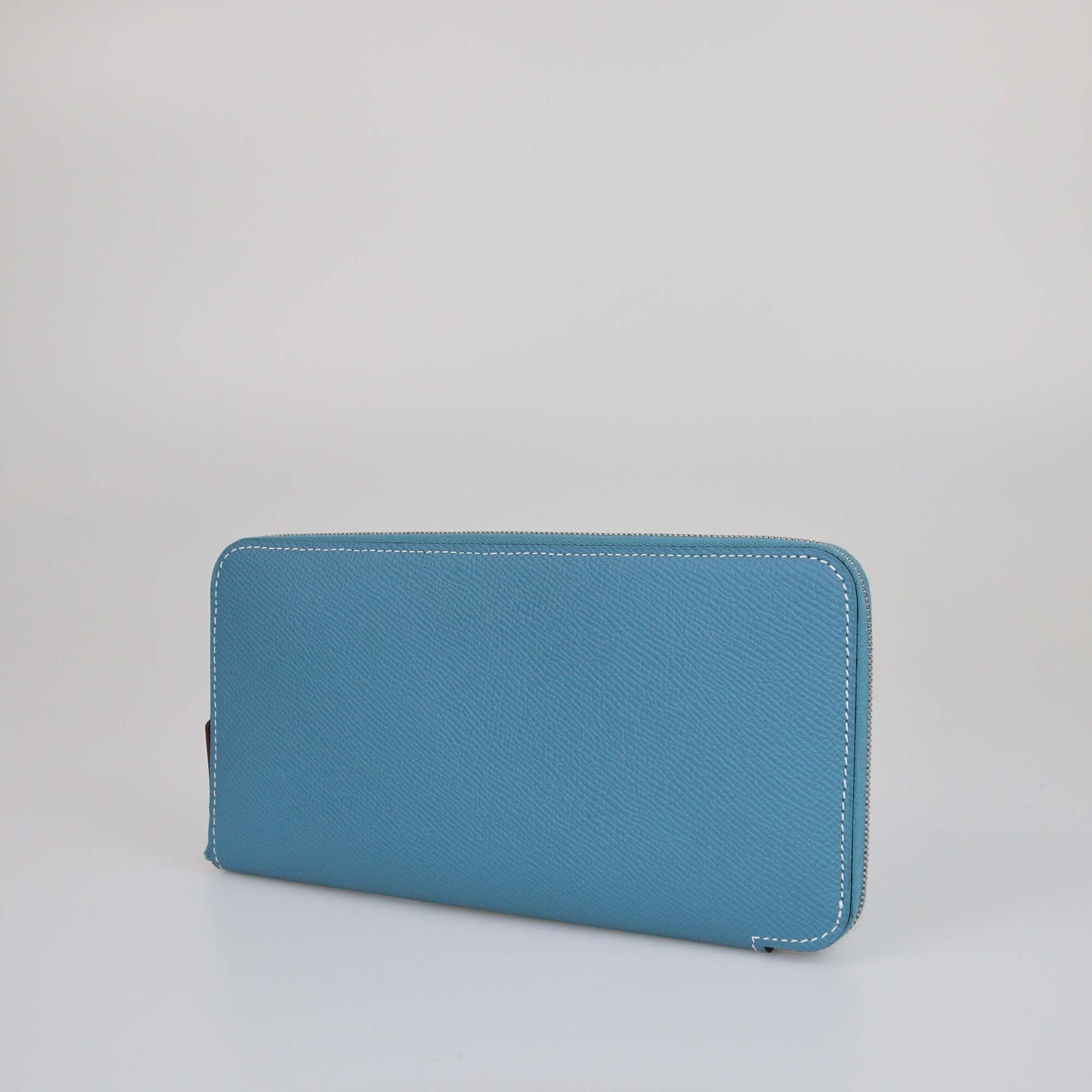 Hermes Azap Blue Jean Silk Epsom Leather Classique Long Wallet Womens Hermes