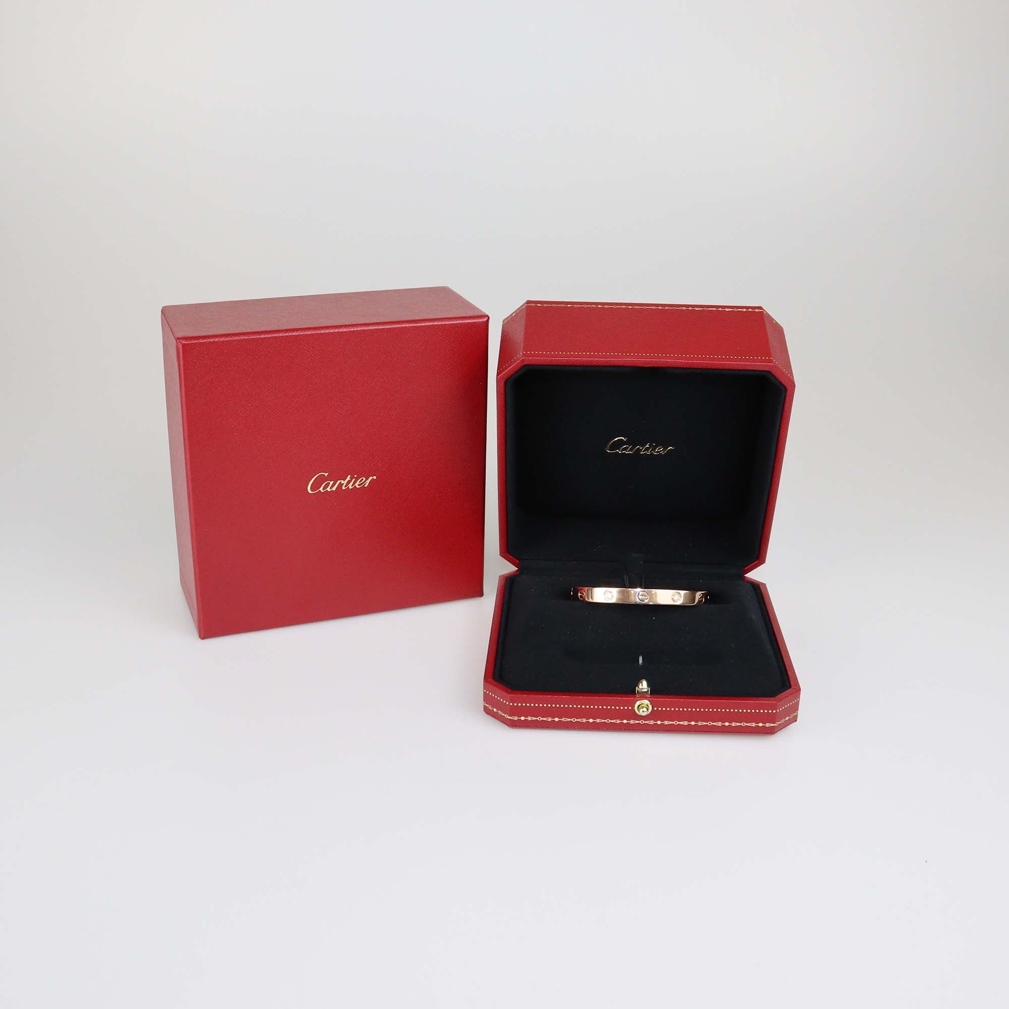 Cartier Love 18K Rose Gold Diamond Bracelet Size 16