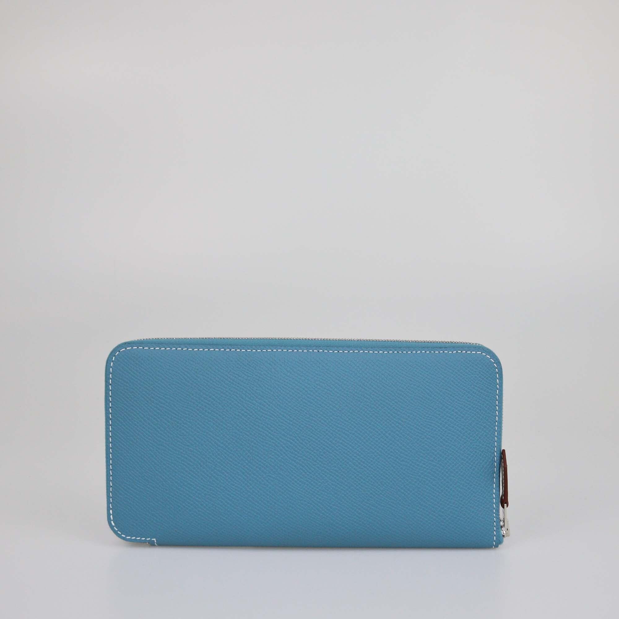 Hermes Azap Blue Jean Silk Epsom Leather Classique Long Wallet Womens Hermes