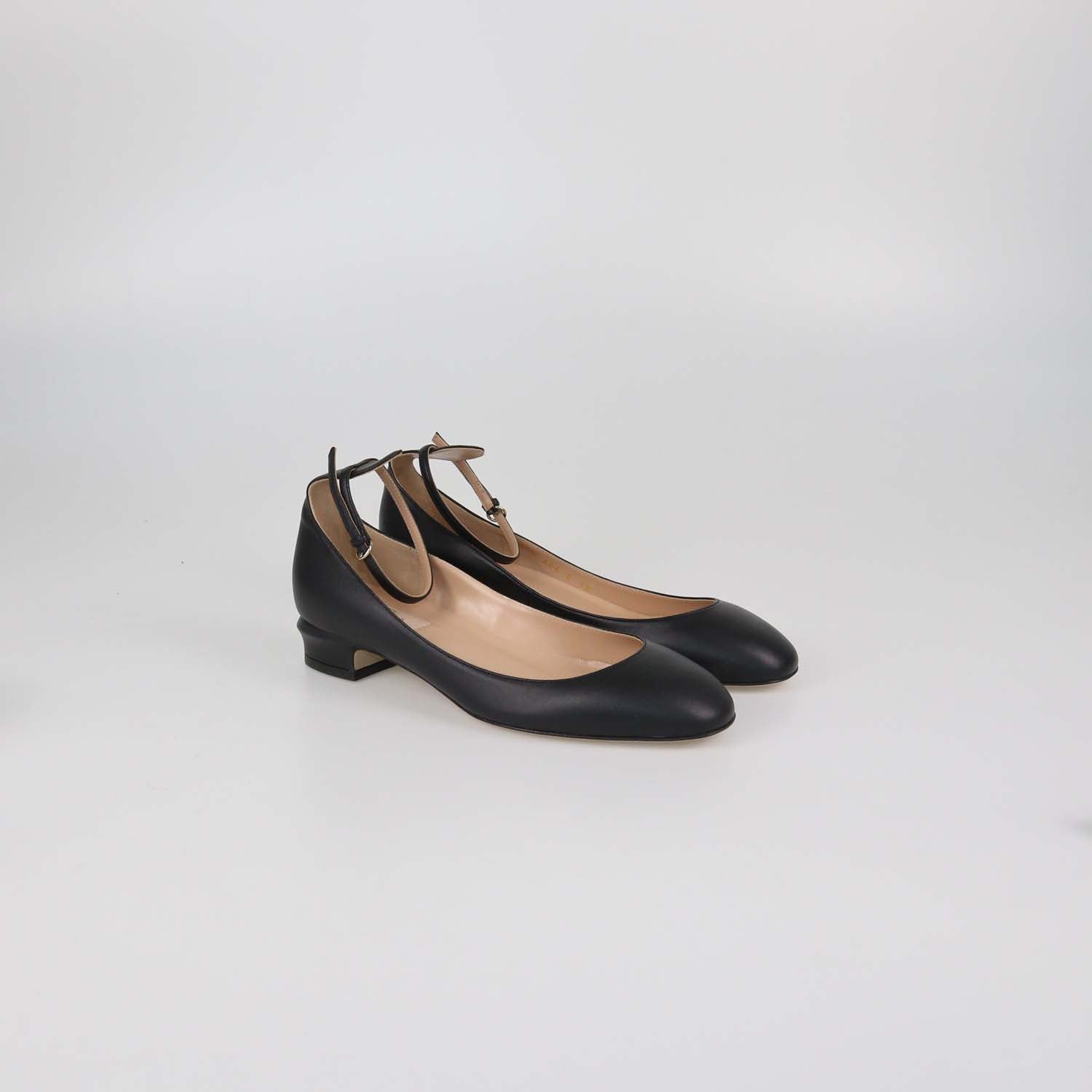 Valentino Black Leather Block Heel Tango Ballet Flats