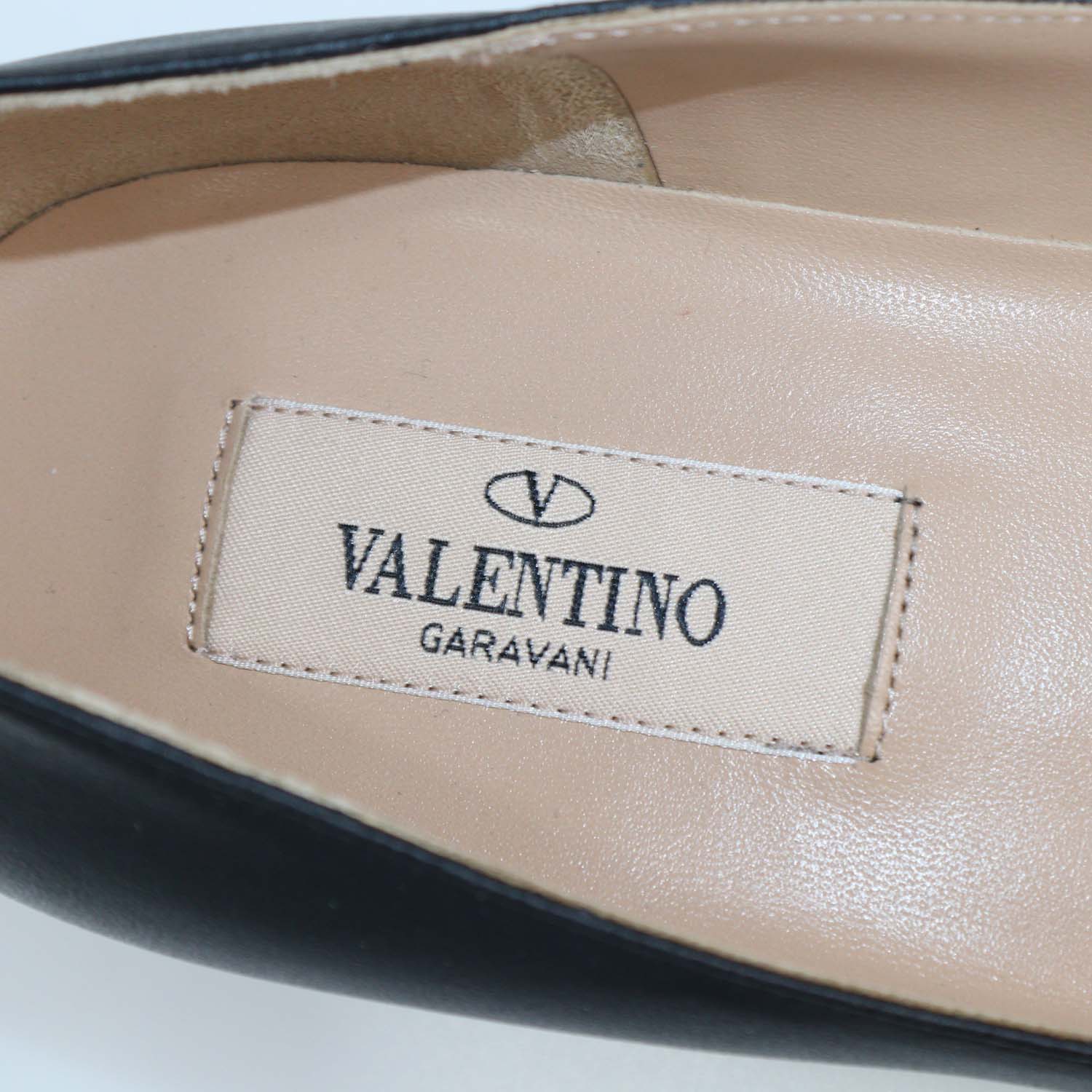 Valentino Black Leather Block Heel Tango Ballet Flats