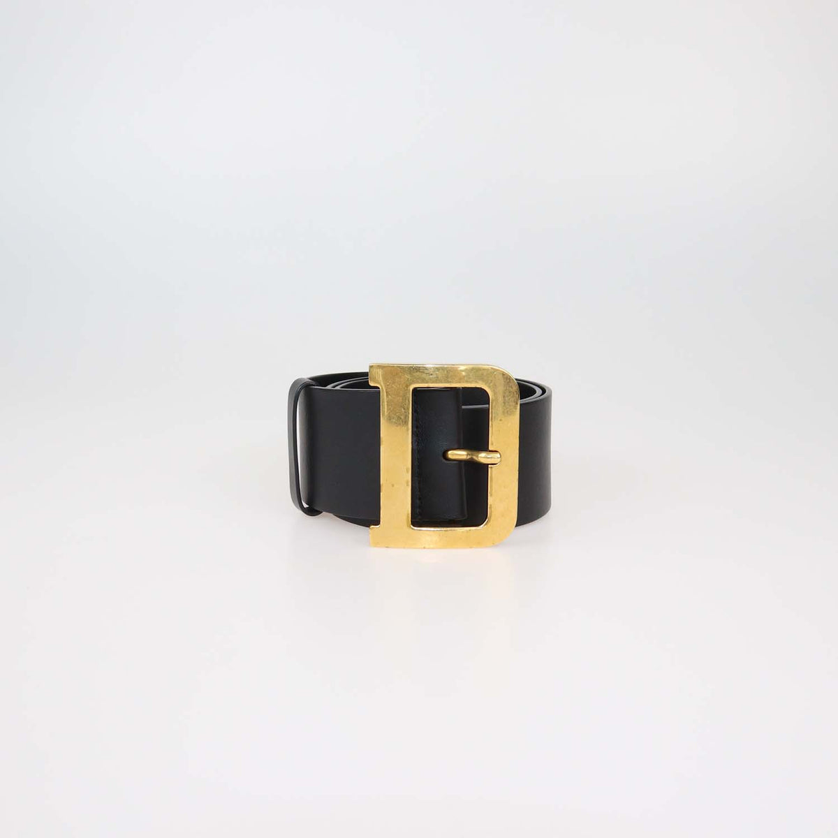 Christian Dior Black Leather DiorQuake Buckle Belt