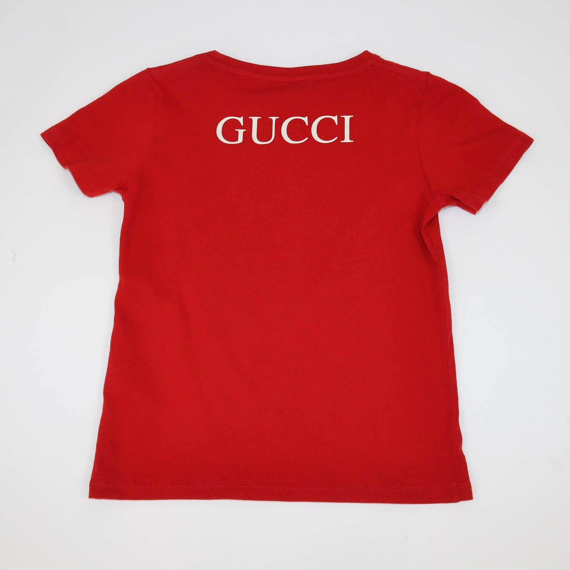 Gucci Kids Red Black Cat Printed Cotton T-Shirt