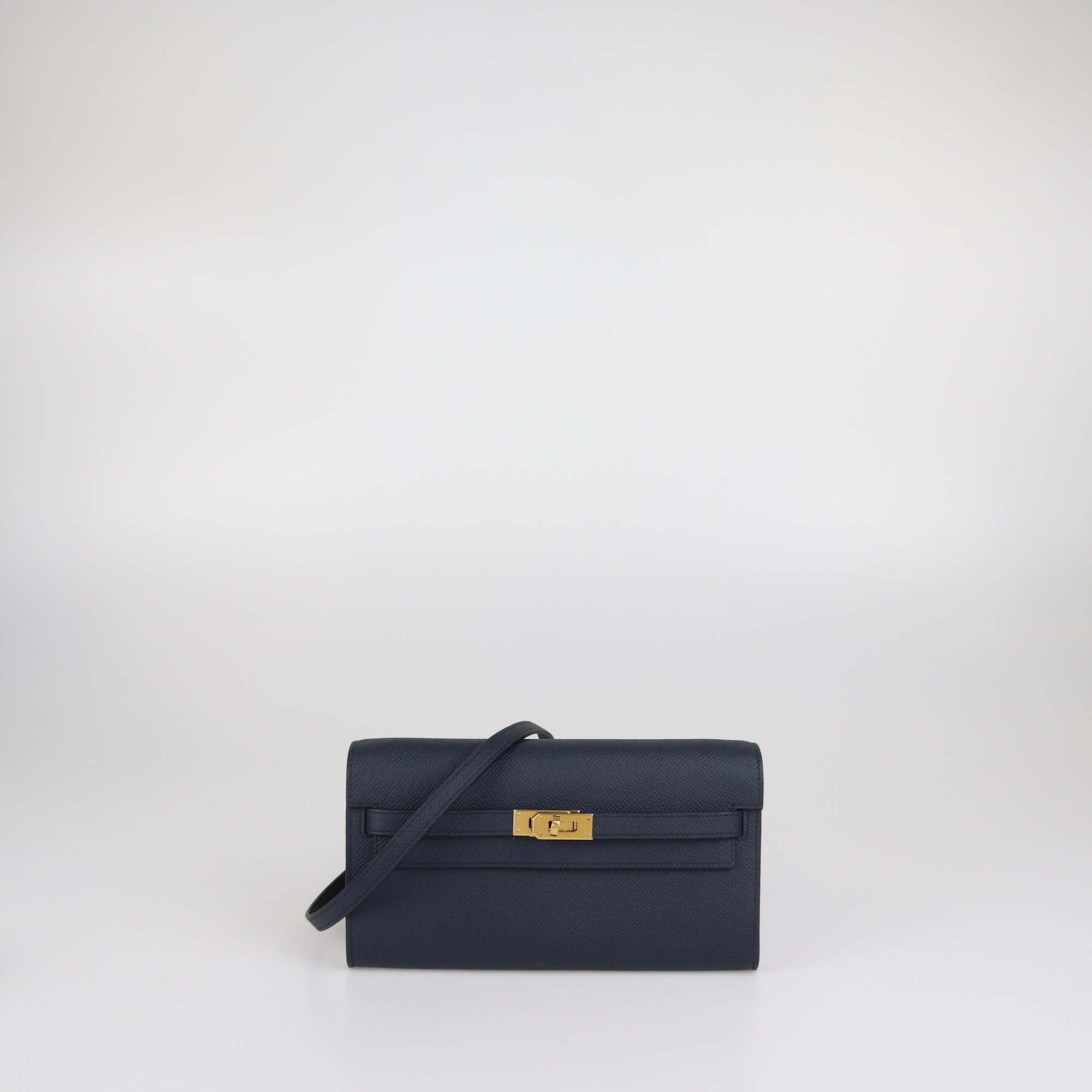 Hermes Indigo Epsom Leather Kelly Classique To Go Wallet