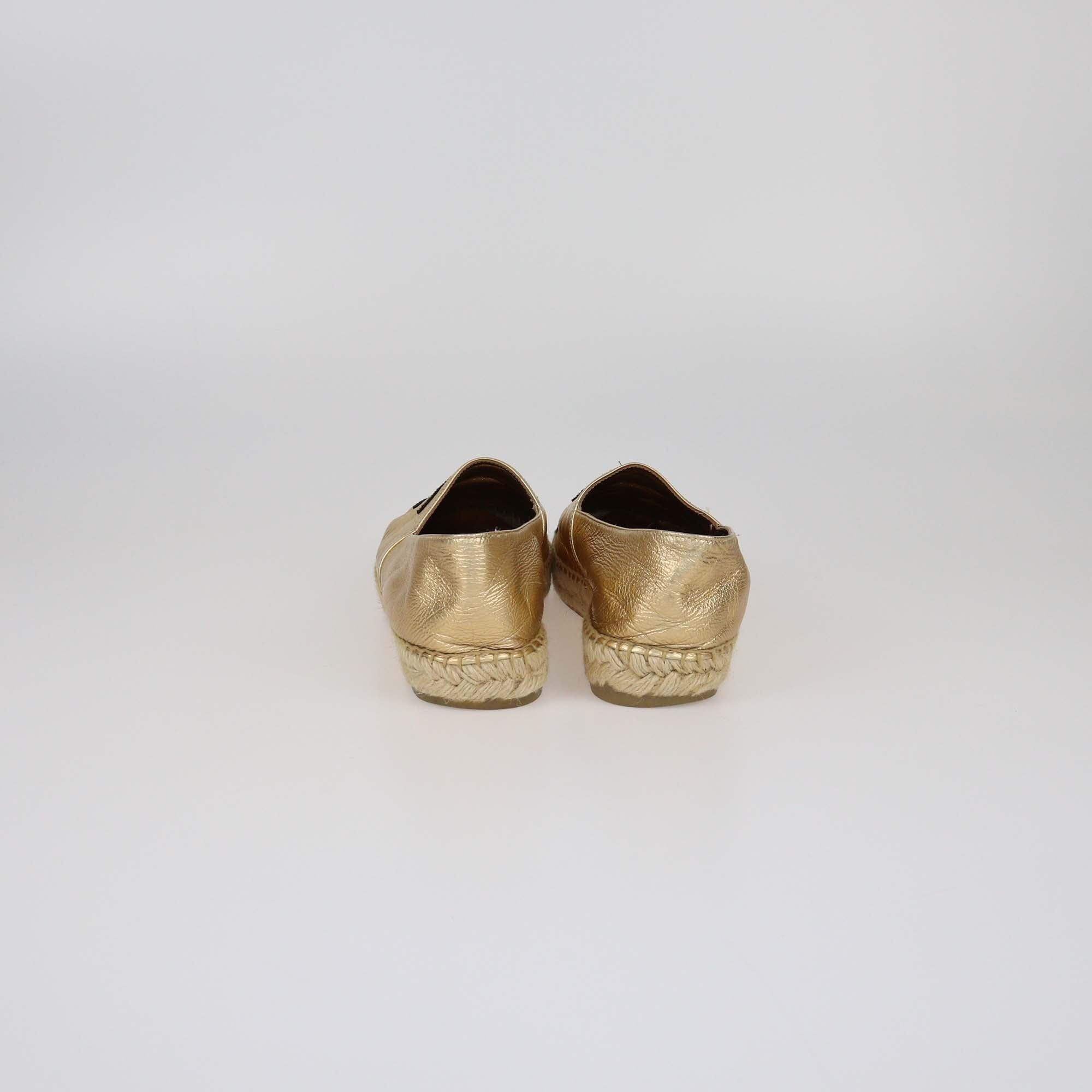 Chanel Gold/Black Espadrilles CC Cap Toe Flats Womens Chanel