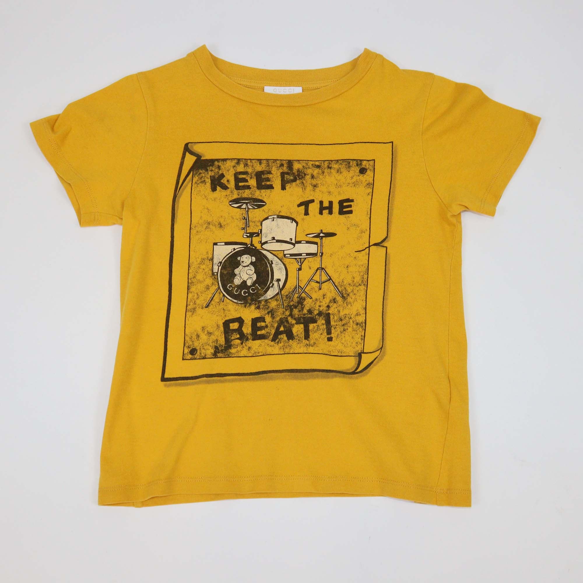 Gucci Kids Mustard Cotton Keep The Beat Print T-Shirt