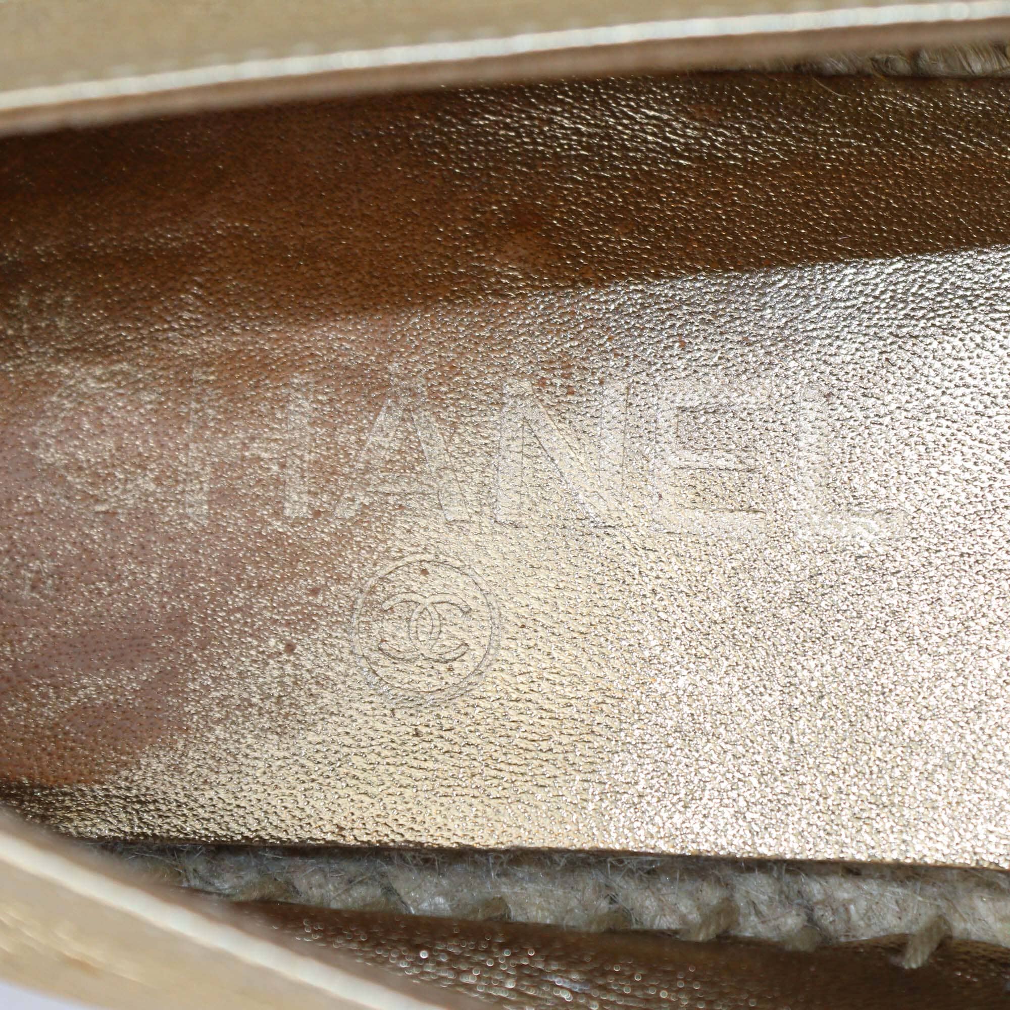 Chanel Gold/Black Espadrilles CC Cap Toe Flats Womens Chanel