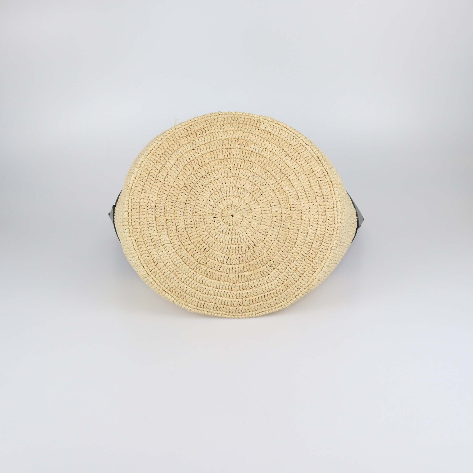 Celine Black/Natural Leather and Raffia Basket Bag