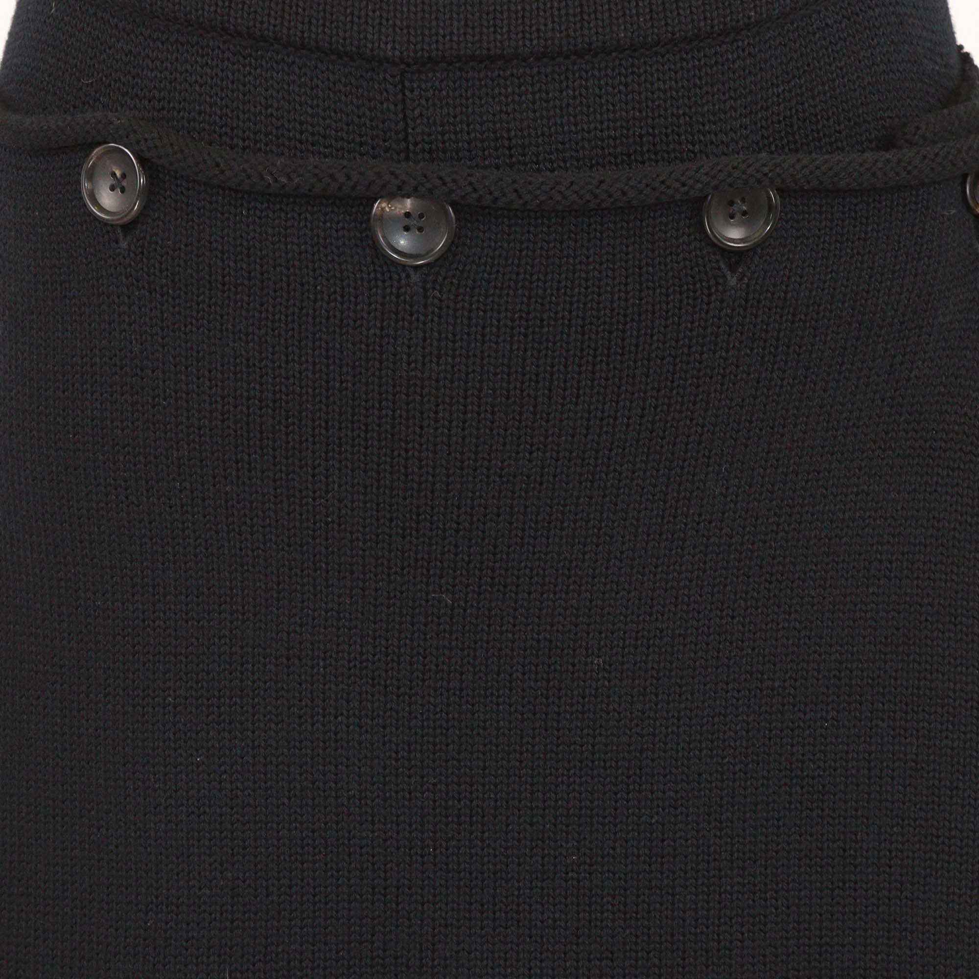 Joseph Black/Cream Knit Wool Button Midi Skirt
