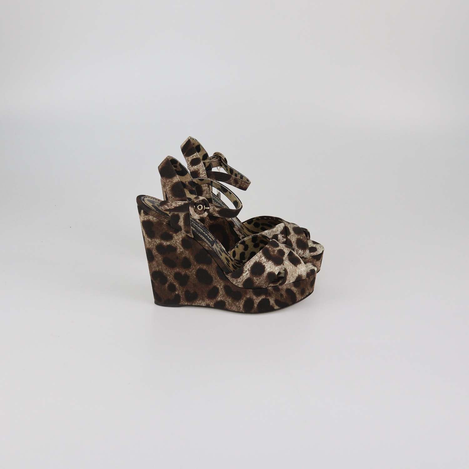 Dolce & Gabbana Brown/Beige Leopard Print Fabric Wedge Sandals