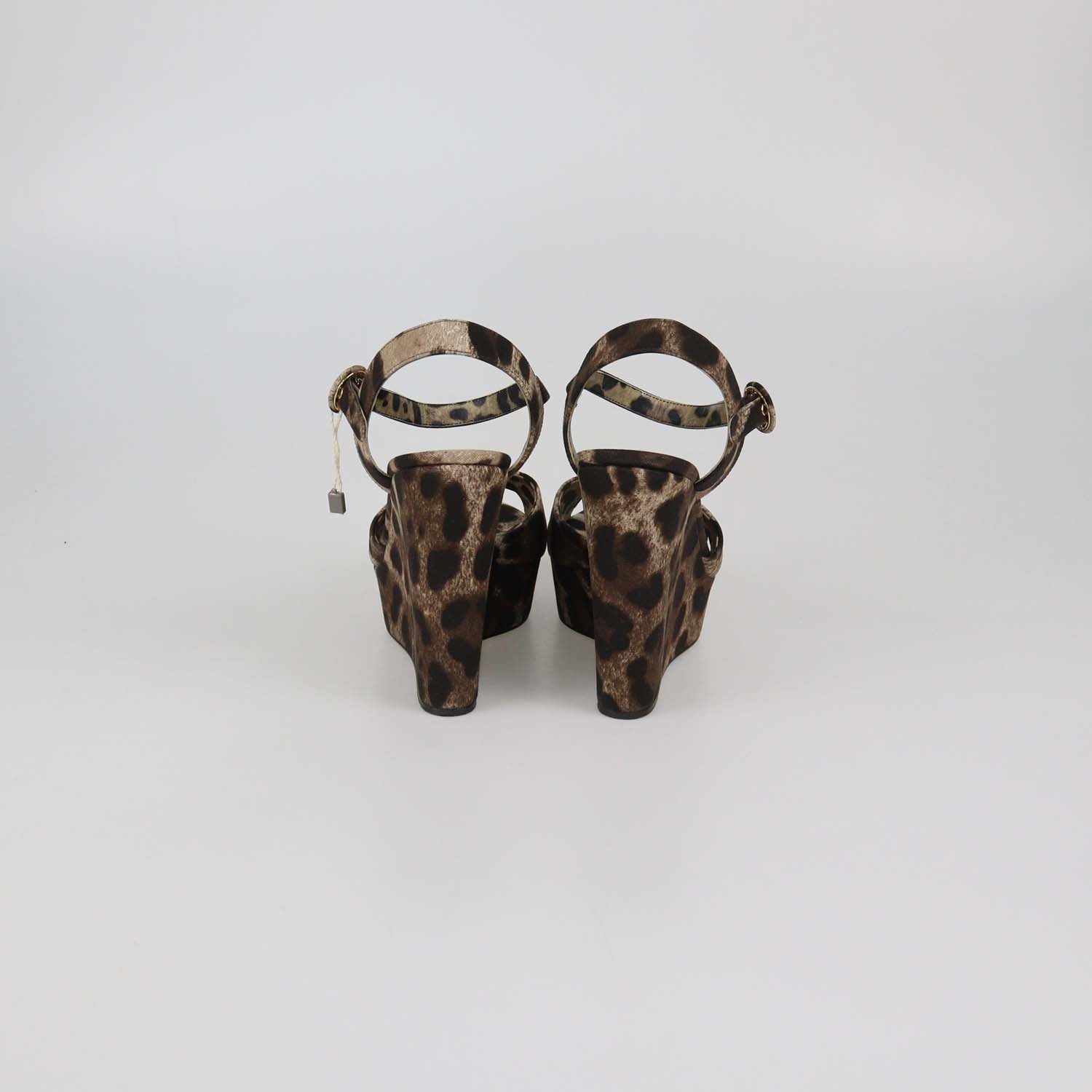 Dolce & Gabbana Brown/Beige Leopard Print Fabric Wedge Sandals