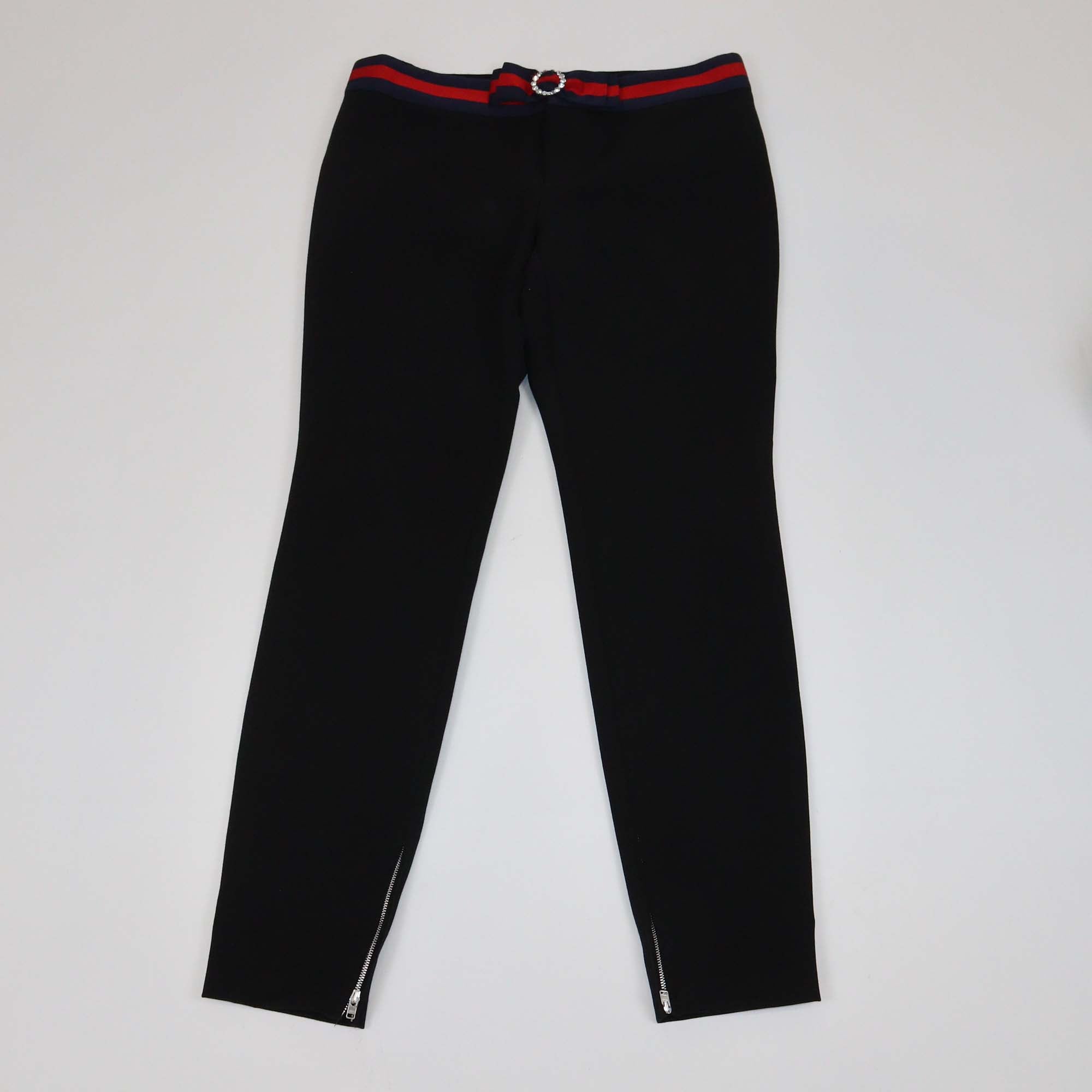 Gucci Black Cotton Blend Contrast Trim Embellished Bow-Detail Trousers