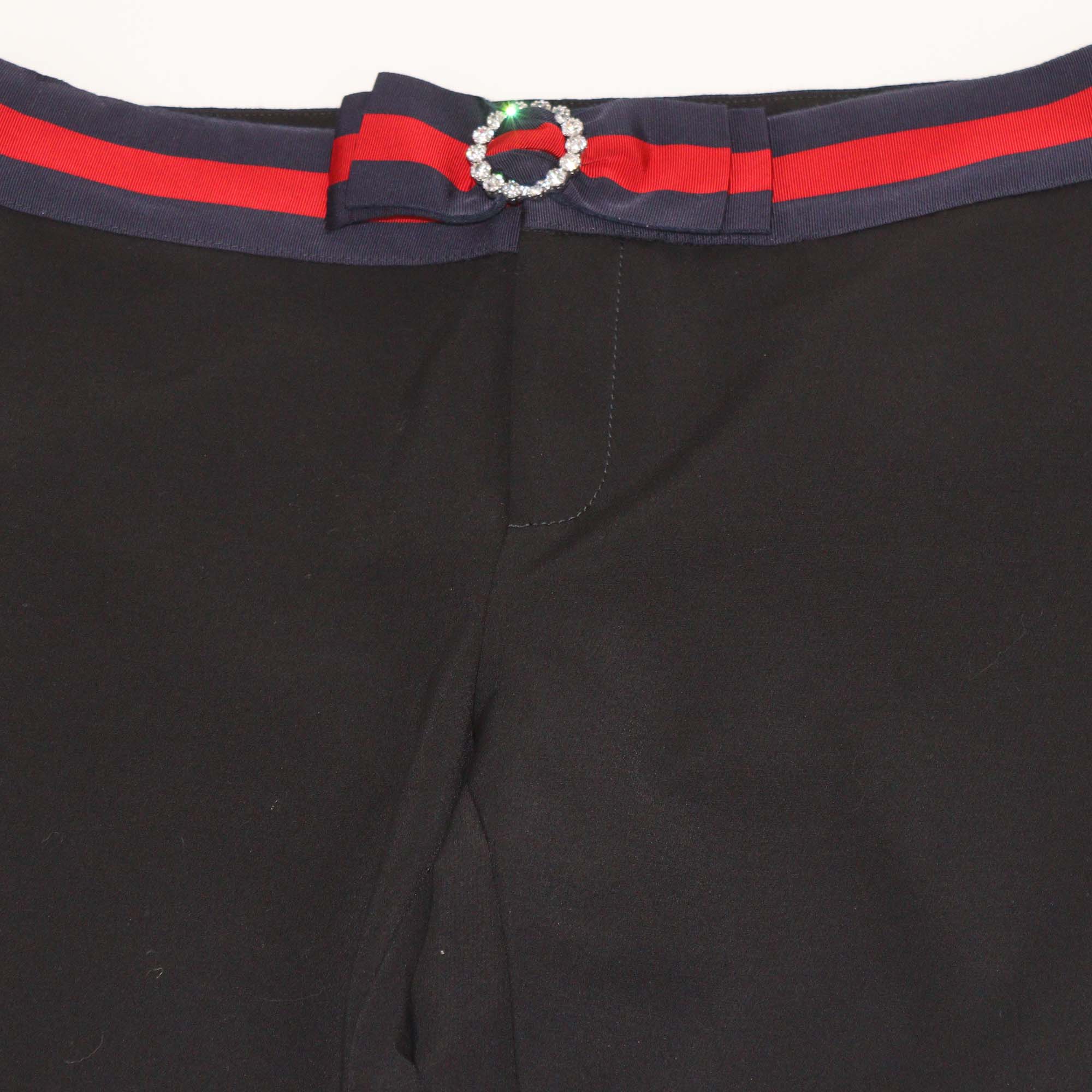 Gucci Black Cotton Blend Contrast Trim Embellished Bow-Detail Trousers