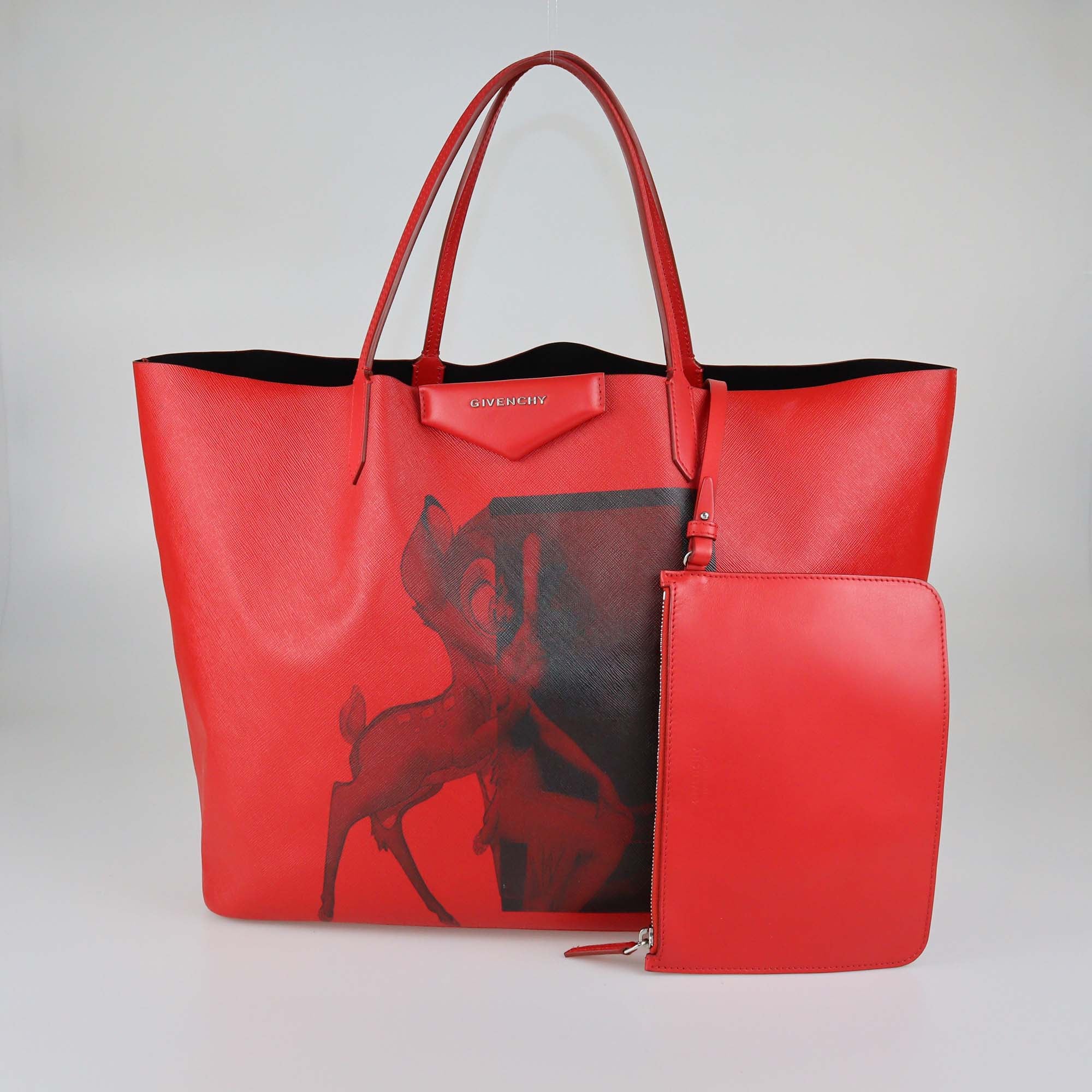 Givenchy Red Coated Canvas Large Bambi Print Antigona Shopper Tote