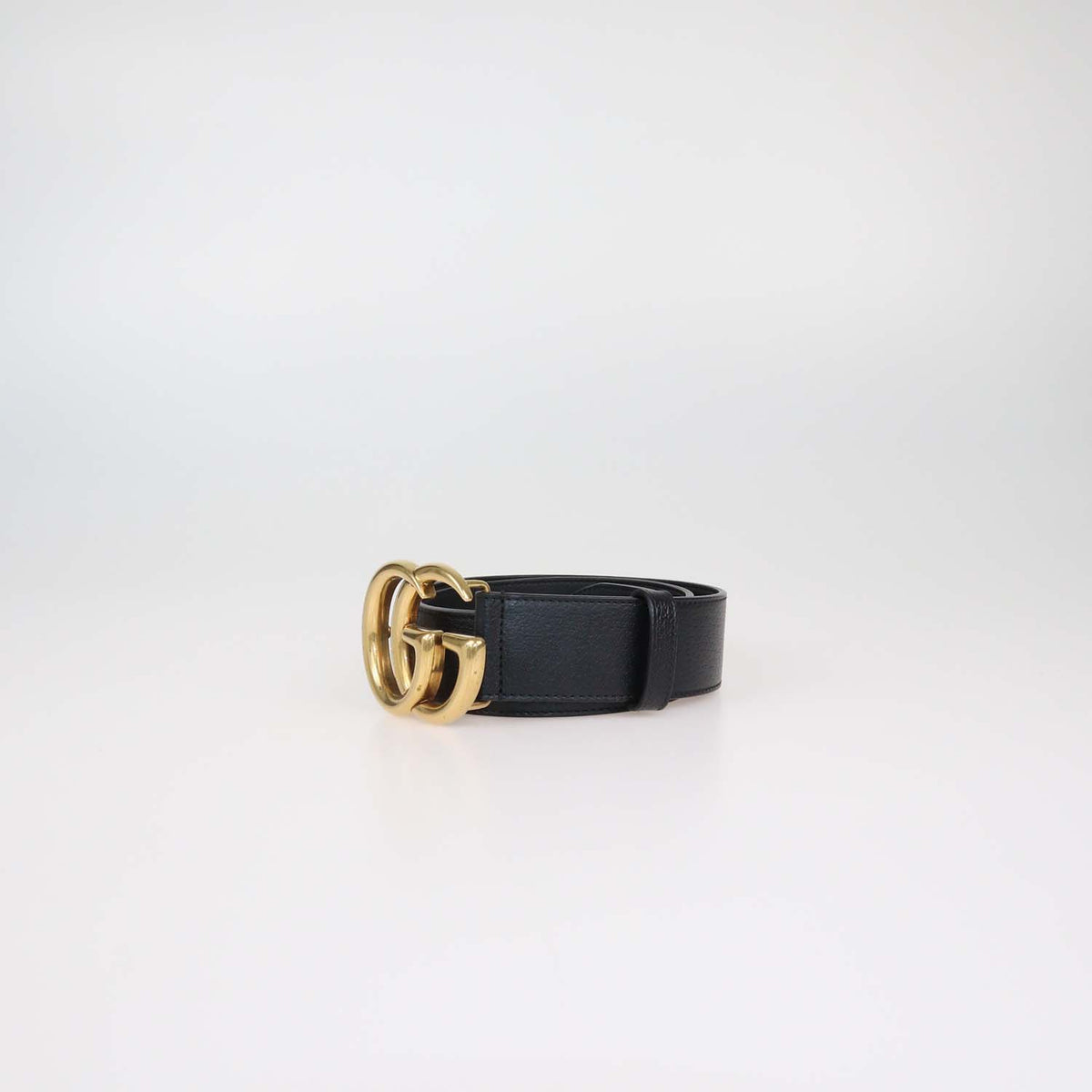 Gucci Black Leather GG Marmont Wide Belt