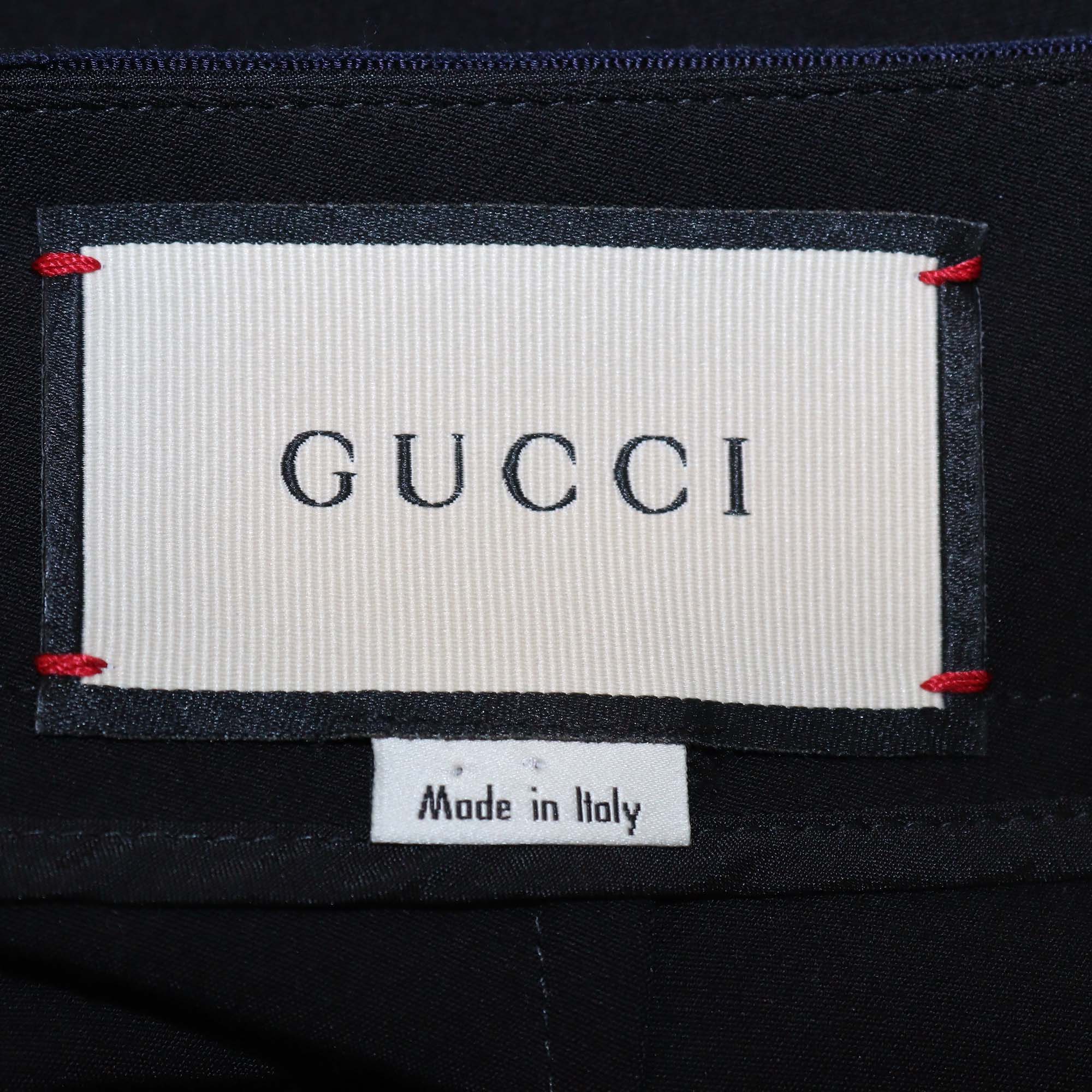 Gucci Black Cotton Blend Contrast Trim Embellished Bow-Detail Trousers