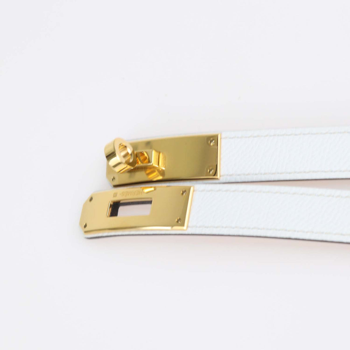 Hermes White Epsom Leather Kelly 18 Adjustable Belt
