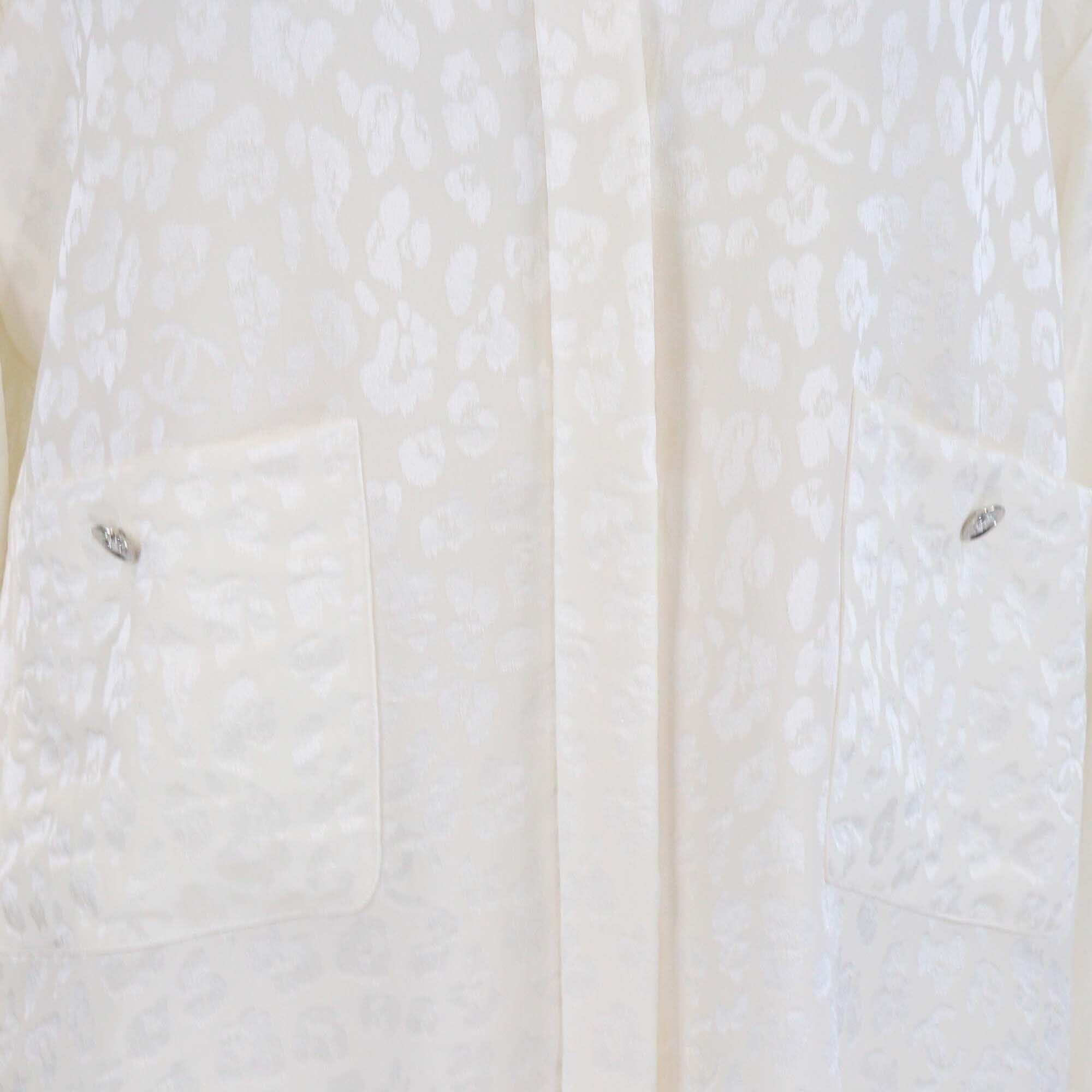 Chanel Ivory Jacquard Bow Tie Detail Long Sleeve Blouse Womens Chanel
