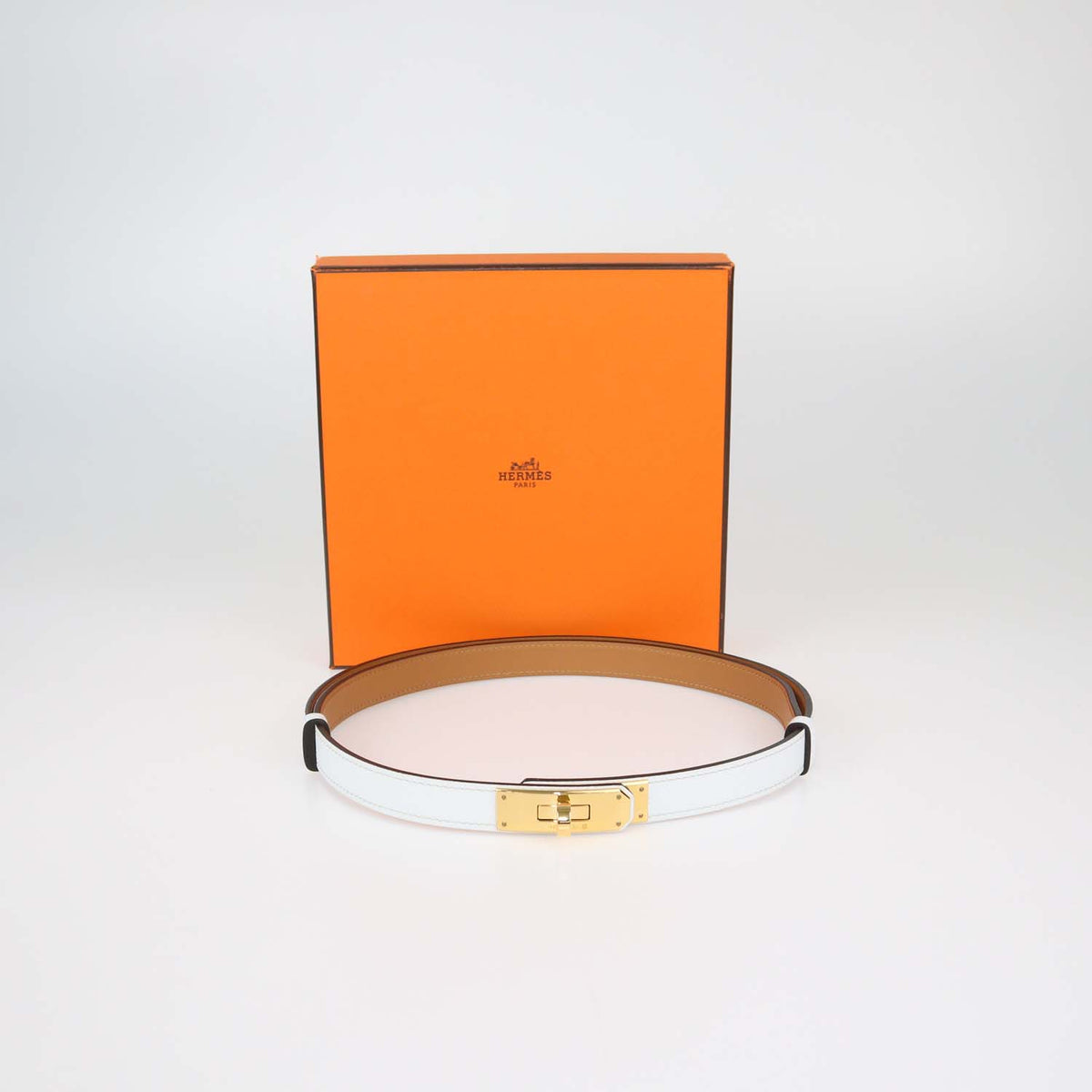 Hermes White Epsom Leather Kelly 18 Adjustable Belt