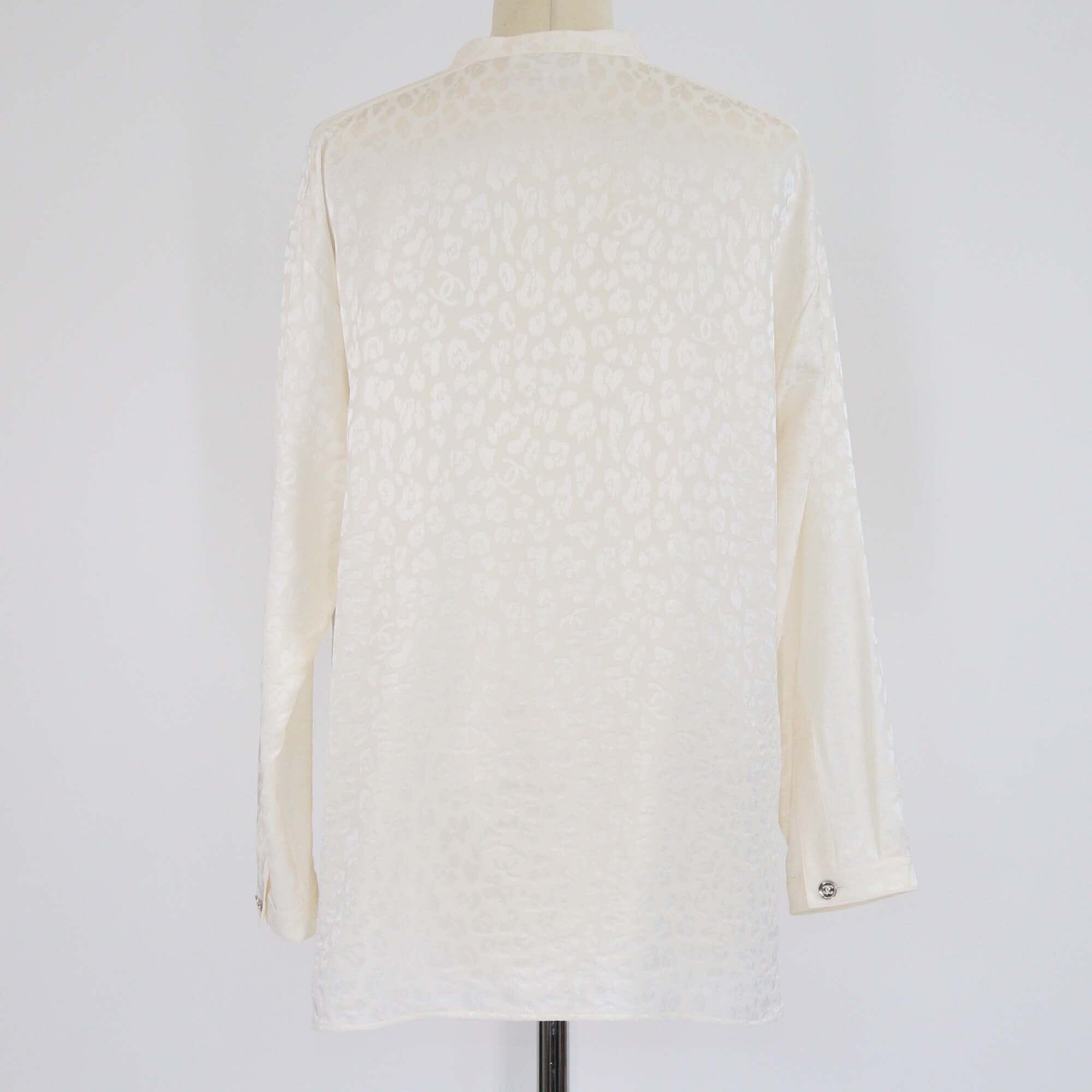 Chanel Ivory Jacquard Bow Tie Detail Long Sleeve Blouse Womens Chanel