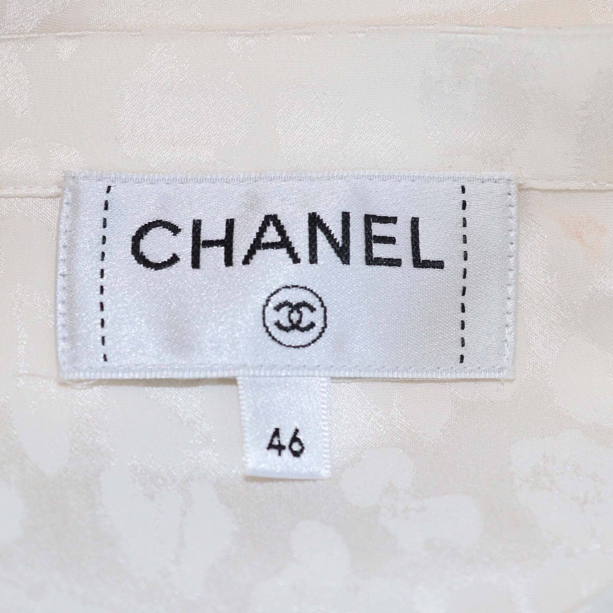 Chanel Ivory Jacquard Bow Tie Detail Long Sleeve Blouse Womens Chanel