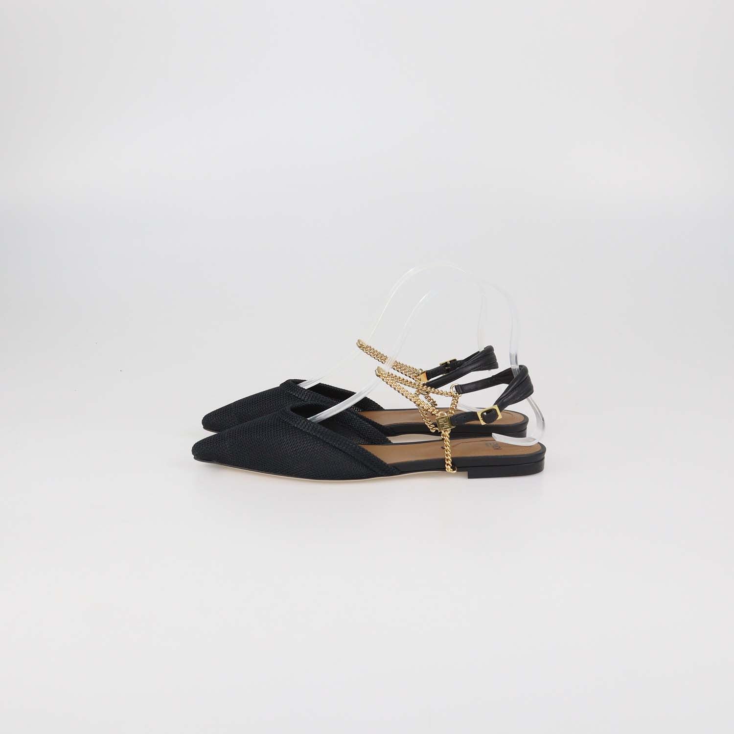 Fendi Black Mesh Slingback Flat Sandals