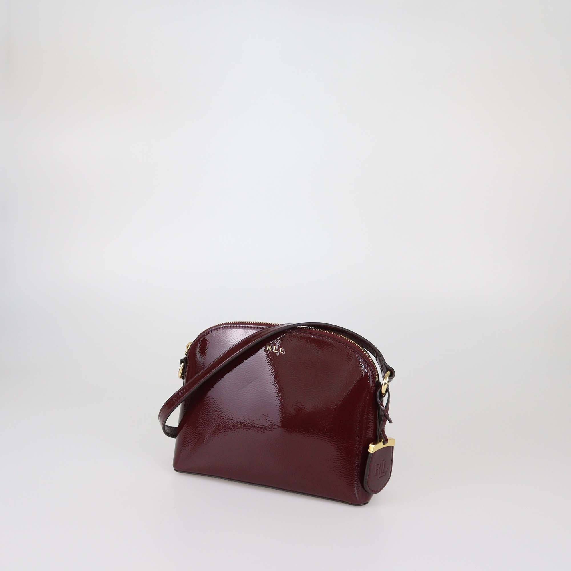 Lauren Ralph Lauren Burgundy Faux Patent Leather Andover Crossbody Bag