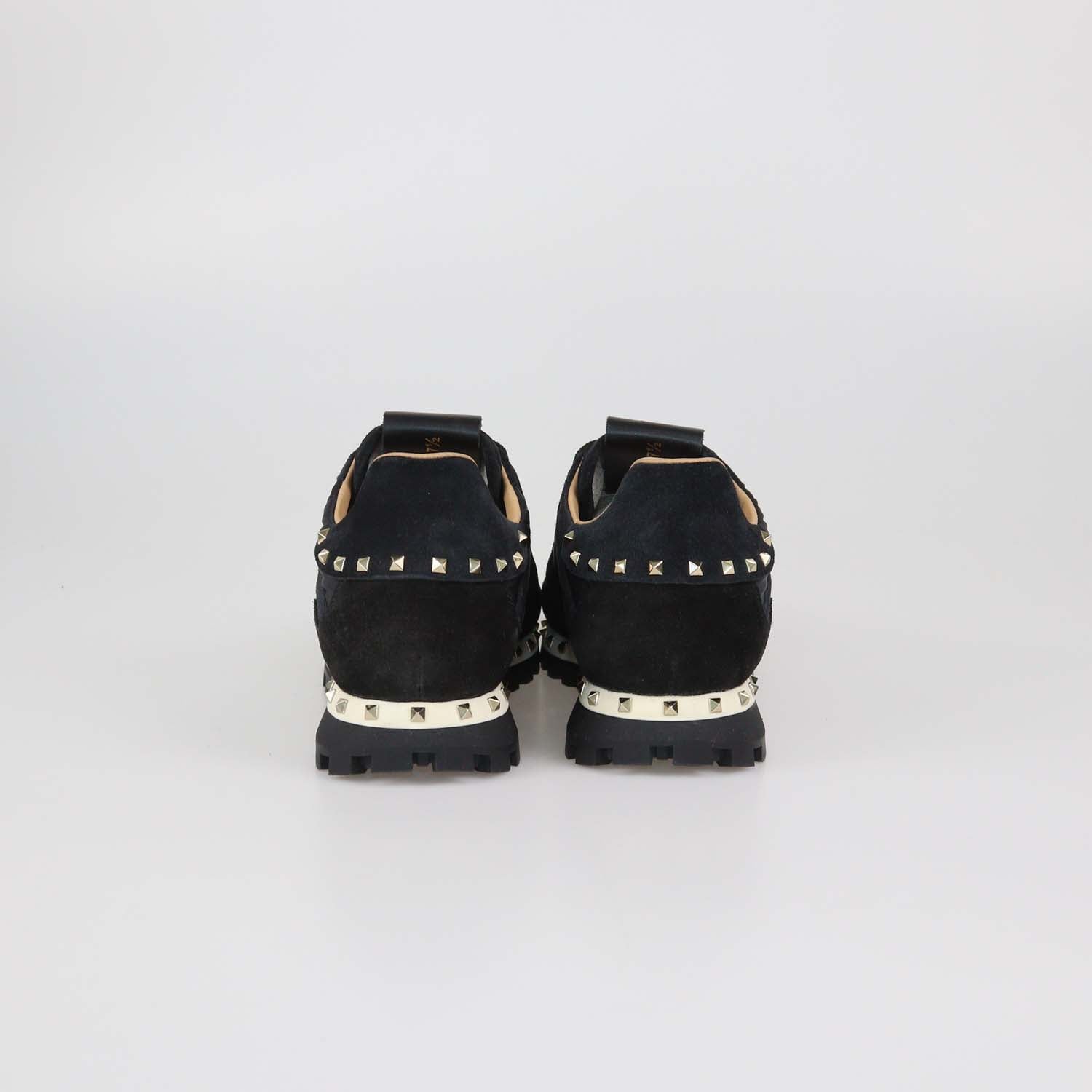 Valentino Black Camouflage Suede and Nylon Rockstud Low Top Sneakers
