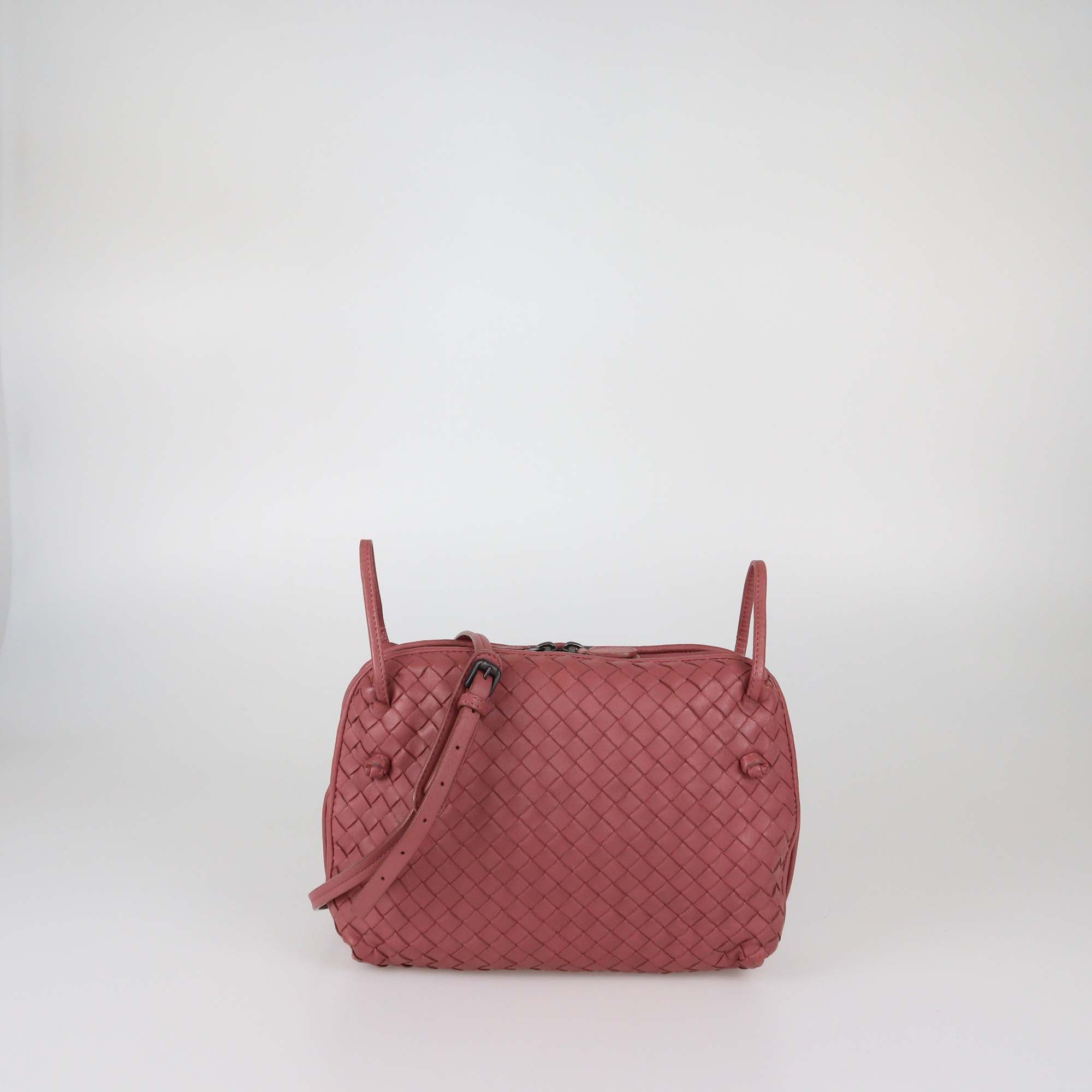 Bottega Veneta Old Rose Intrecciato Leather Double Zip Nodini Crossbody Bag