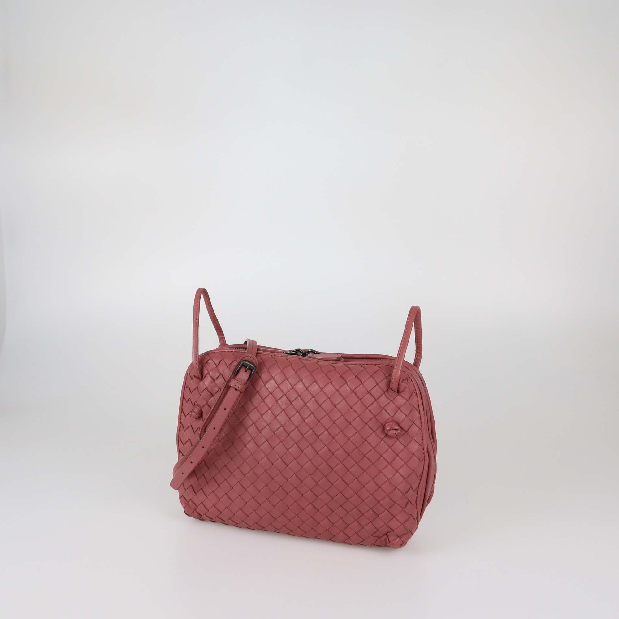 Bottega Veneta Old Rose Intrecciato Leather Double Zip Nodini Crossbody Bag