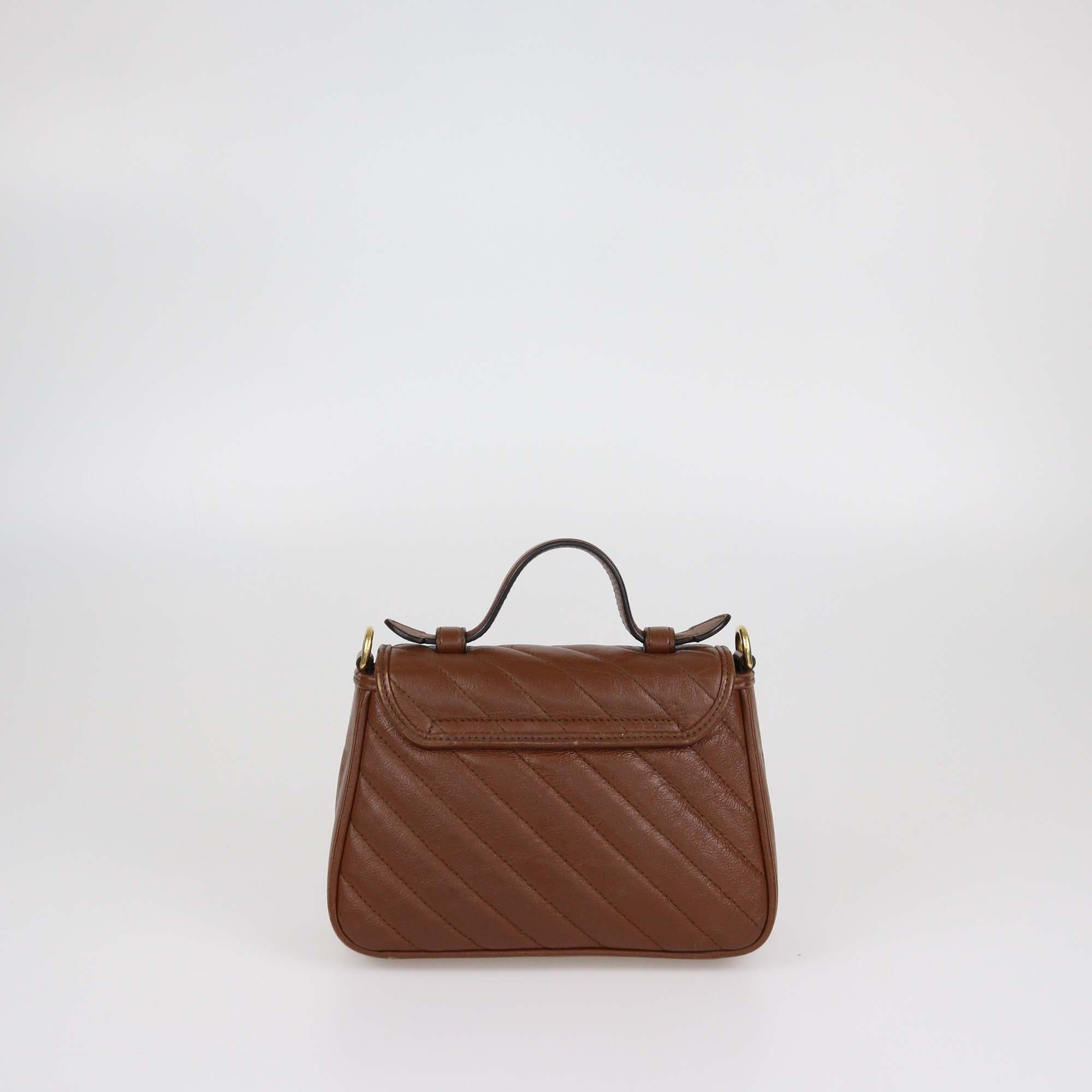 Gucci Brown Matelasse Leather Mini GG Marmont Top Handle Bag