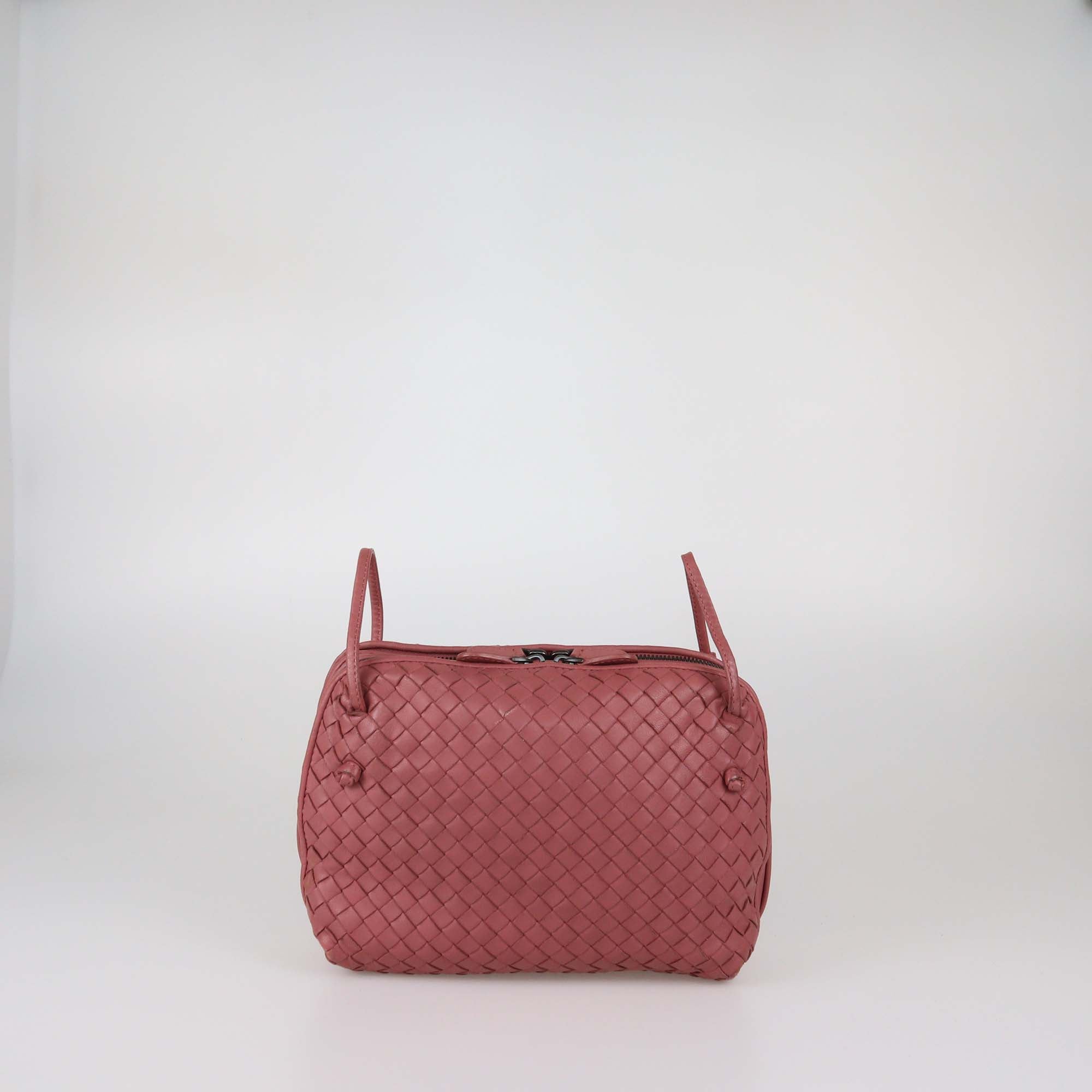 Bottega Veneta Old Rose Intrecciato Leather Double Zip Nodini Crossbody Bag