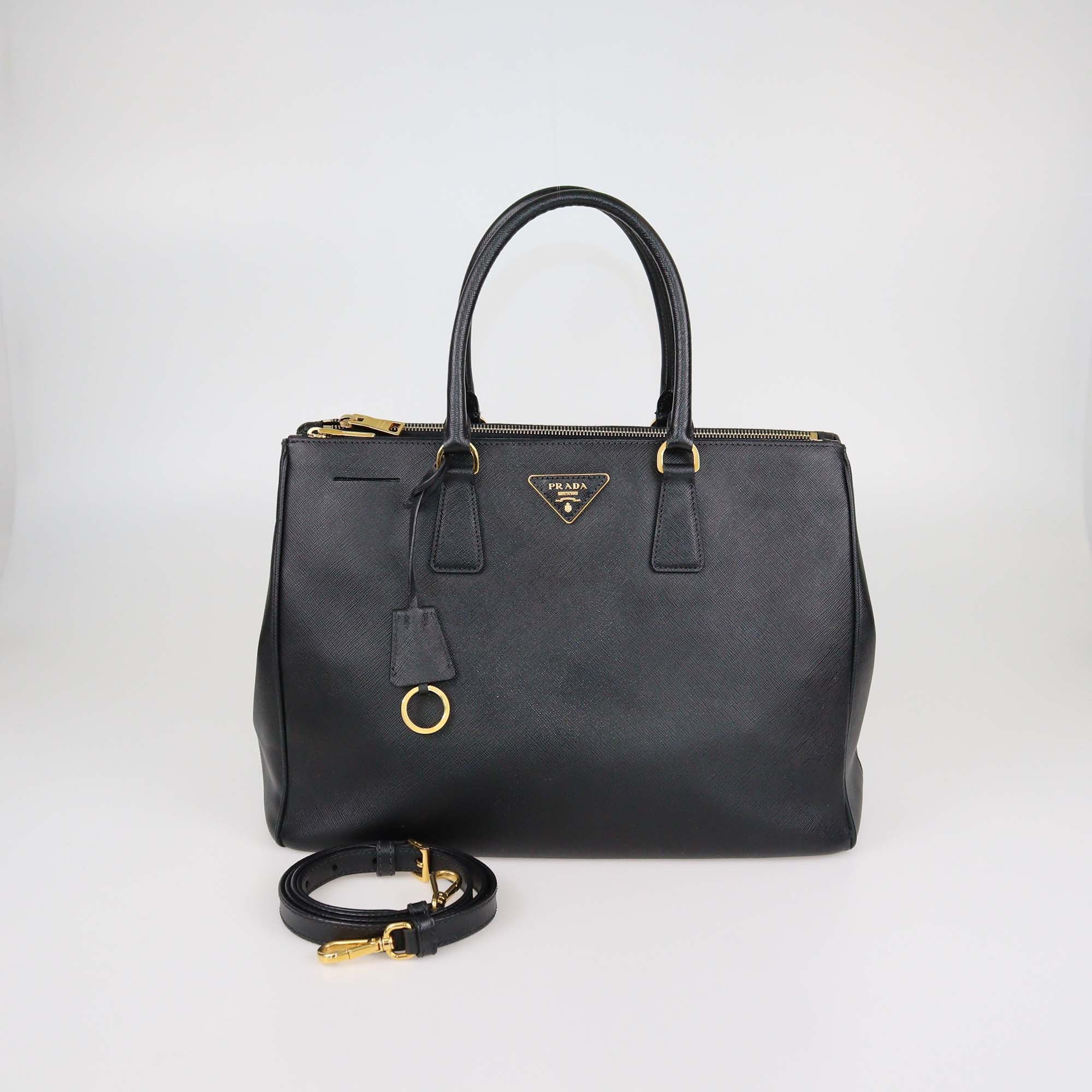 Prada Black Saffiano Lux Leather Large Double Zip Tote