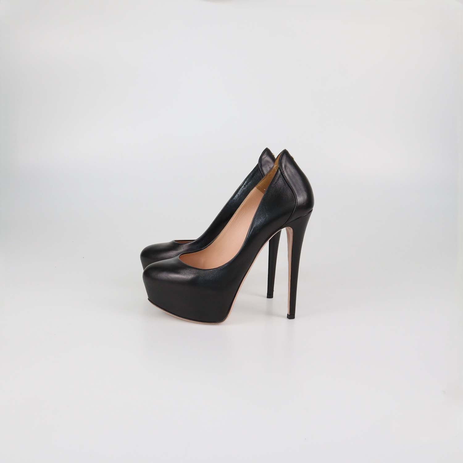 Elisabetta Franchi Black Leather Platform Pumps