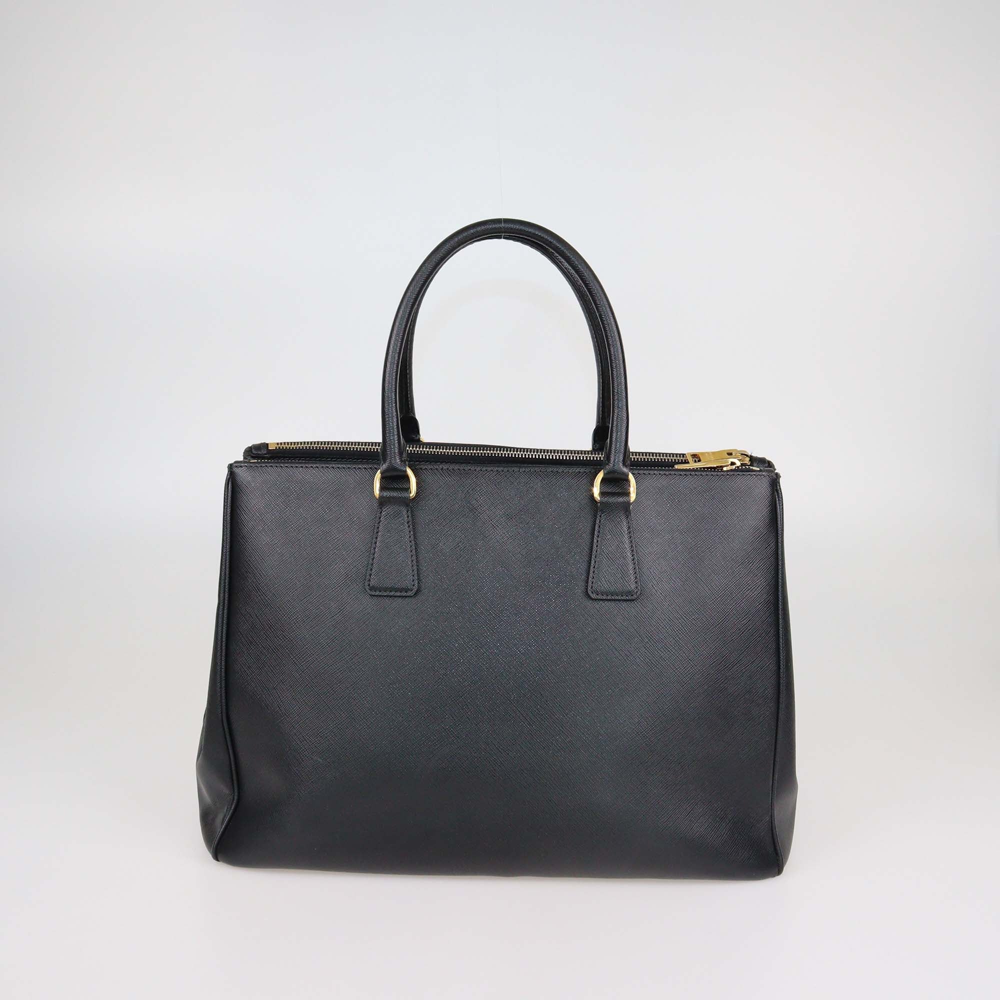 Prada Black Saffiano Lux Leather Large Double Zip Tote