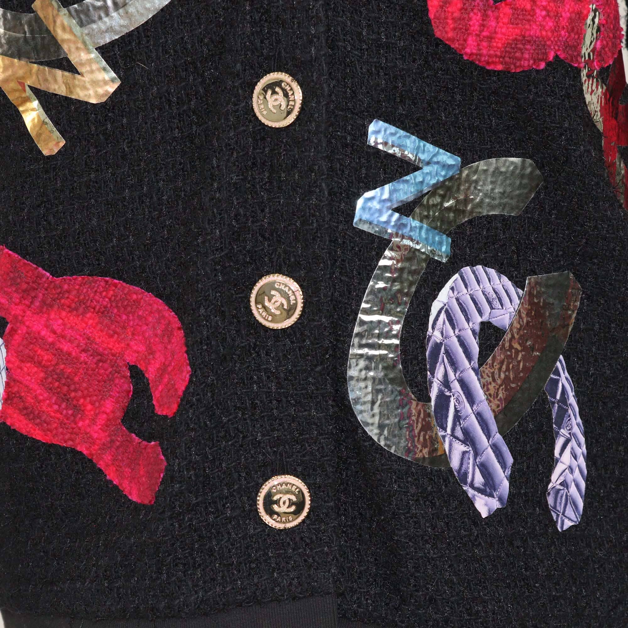 Chanel Black/Multicolor Tweed Patches Cardigan Womens Chanel