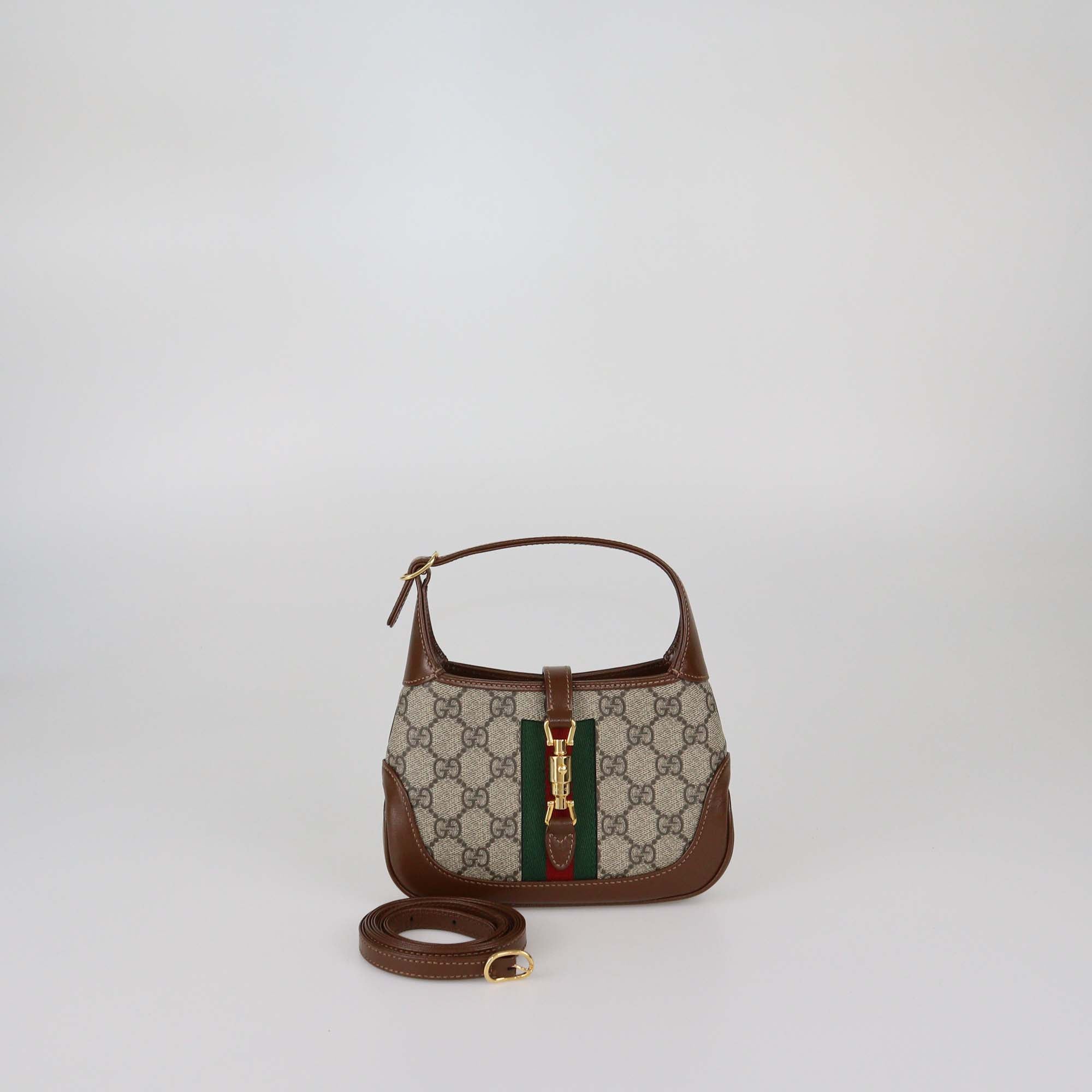 Gucci Brown/Beige GG Supreme Canvas and Leather Mini Jackie 1961 Shoulder Bag