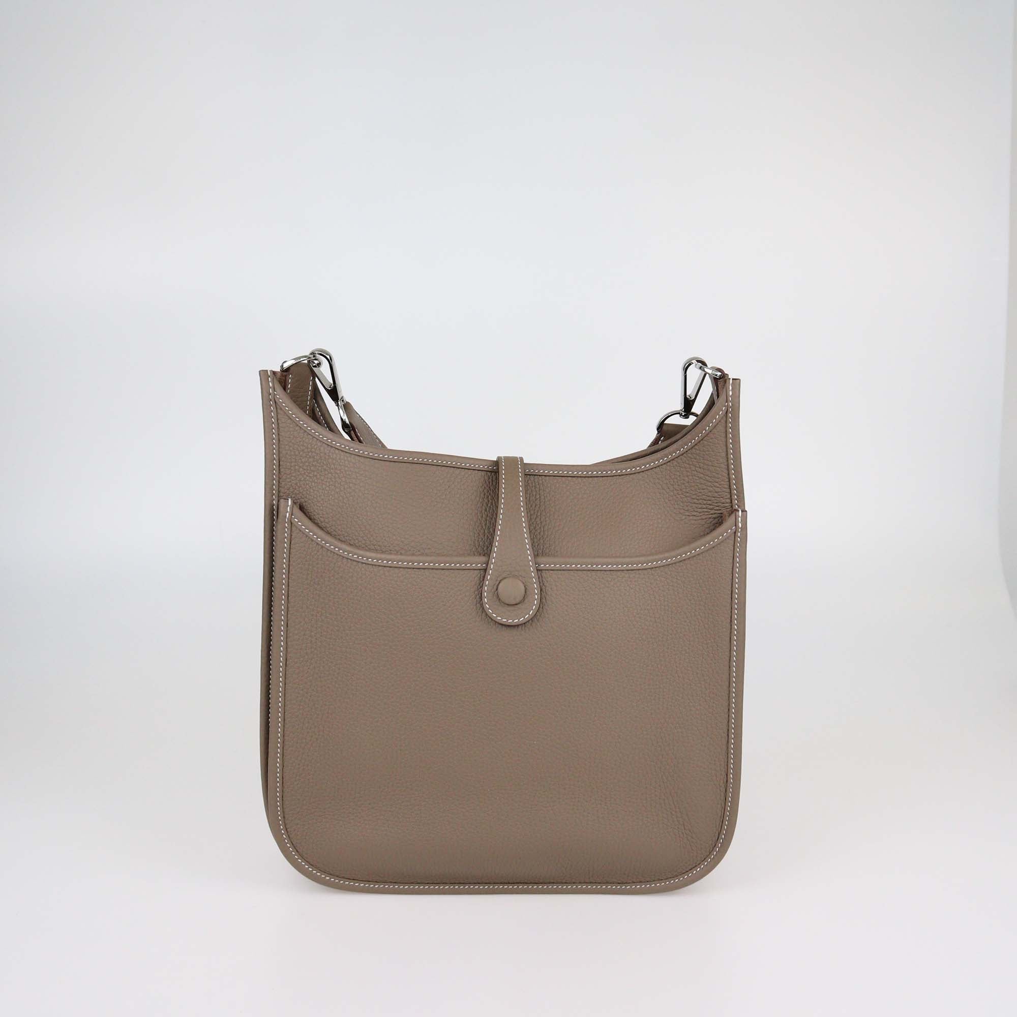 Hermes Etoupe Clemence Leather Evelyne III PM Bag