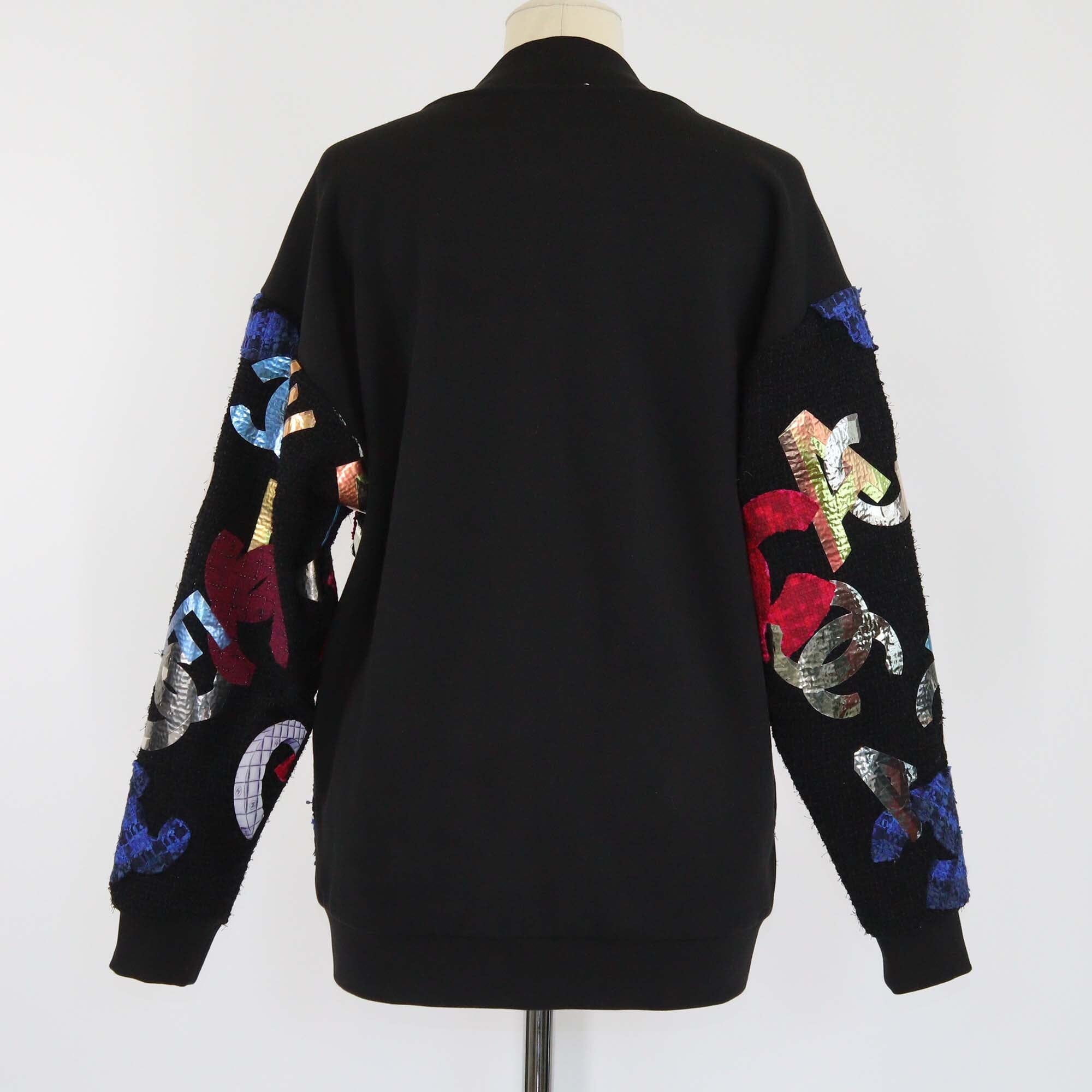 Chanel Black/Multicolor Tweed Patches Cardigan Womens Chanel