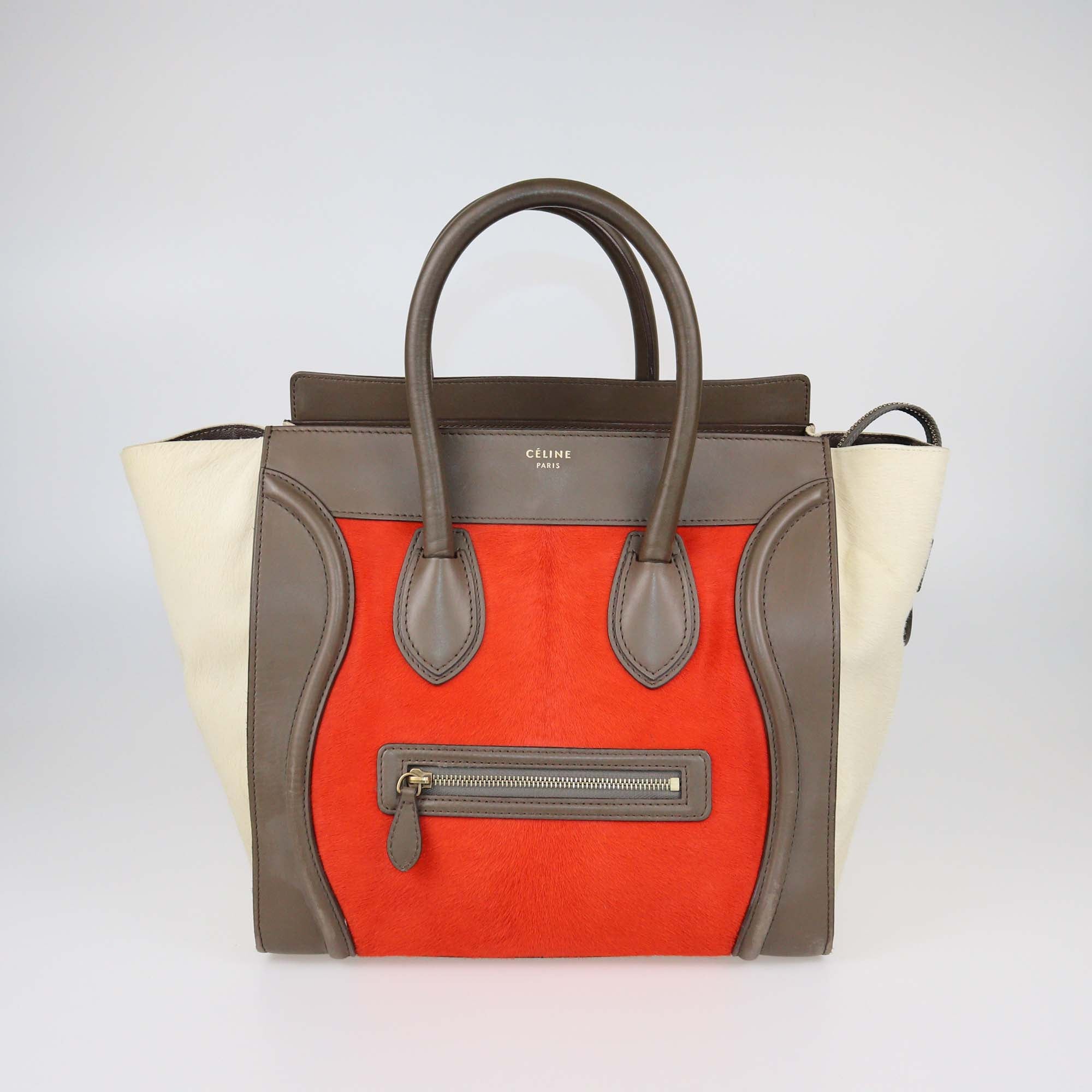 Celine Tricolor Calf Hair and Leather Mini Luggage Tote