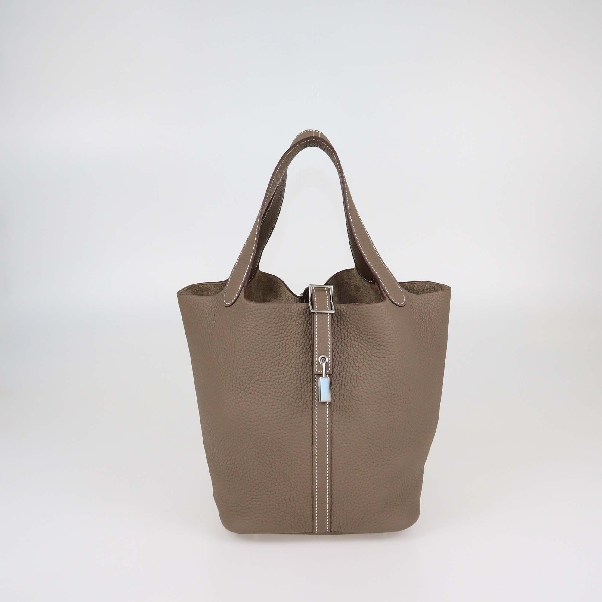 Hermes Etoupe Clemence Leather Picotin Lock 22 Bag